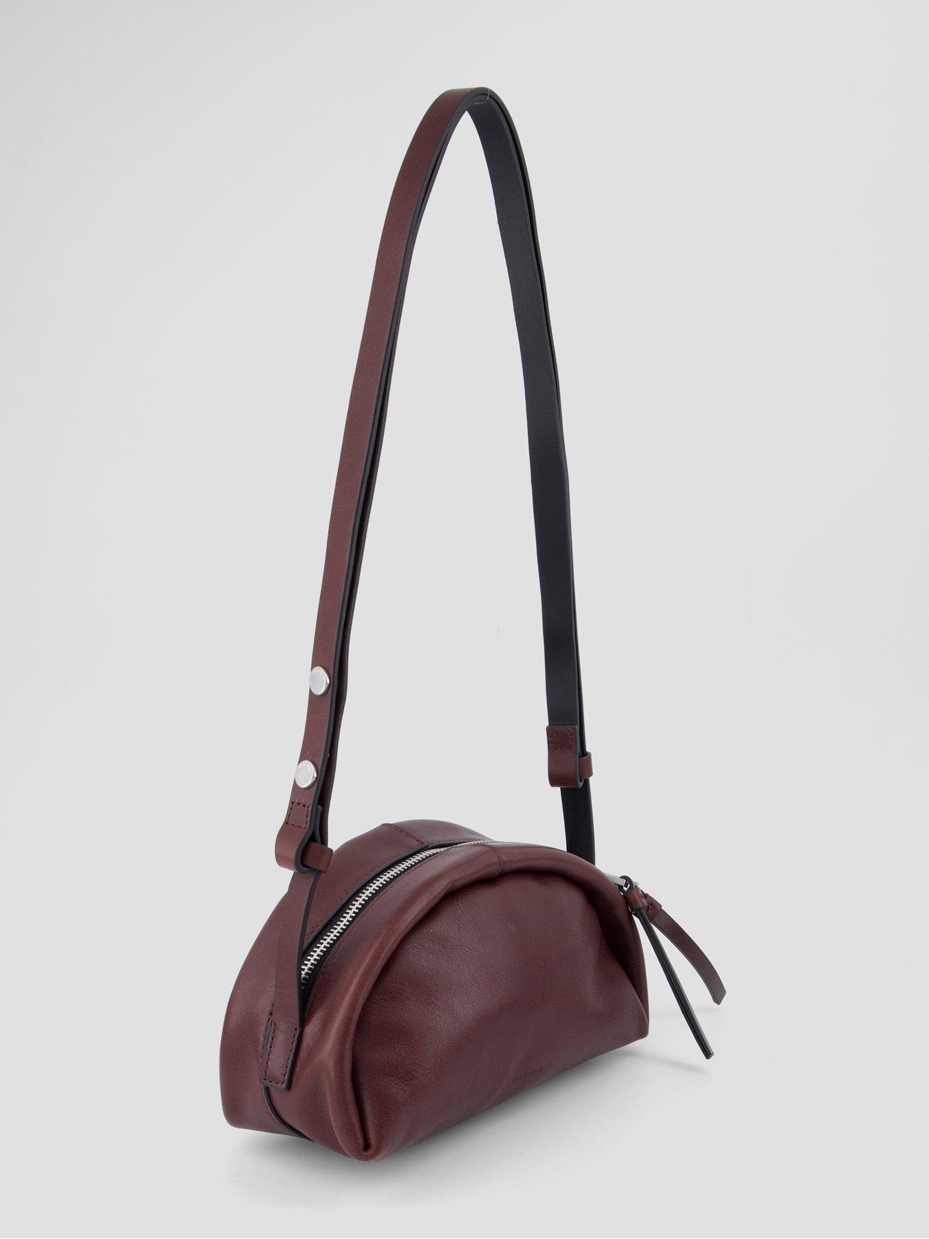 Image 2 of 5 of AllSaints Womens Smooth Leather Curved Zip-Top Crossbody Bag - Red