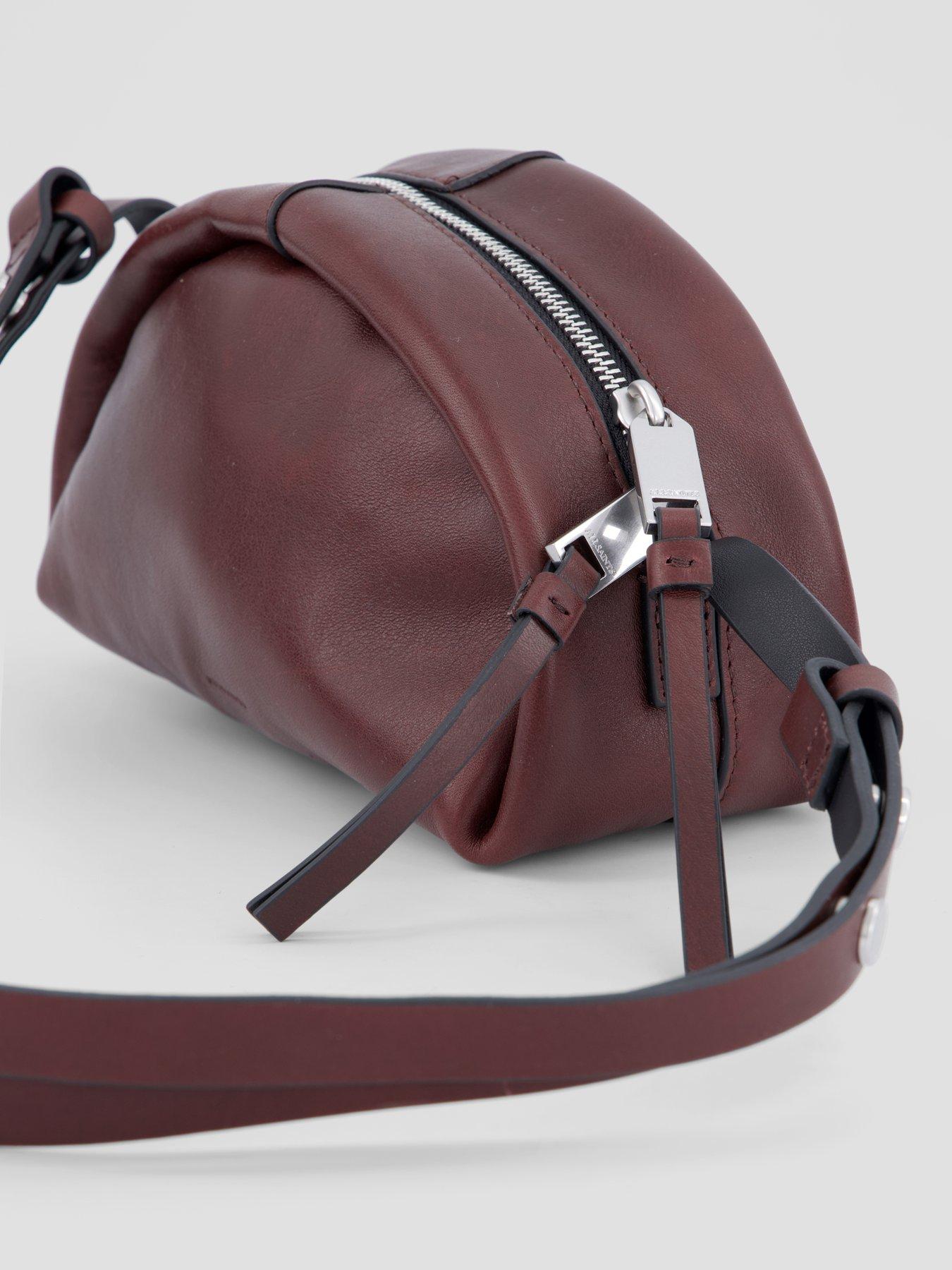 Image 3 of 5 of AllSaints Womens Smooth Leather Curved Zip-Top Crossbody Bag - Red