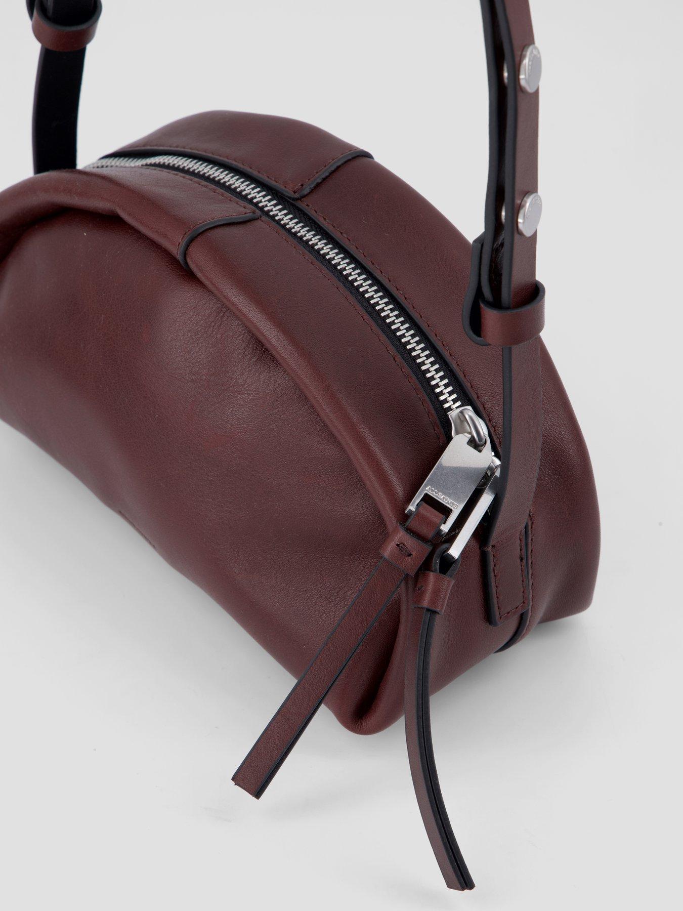 Image 4 of 5 of AllSaints Womens Smooth Leather Curved Zip-Top Crossbody Bag - Red