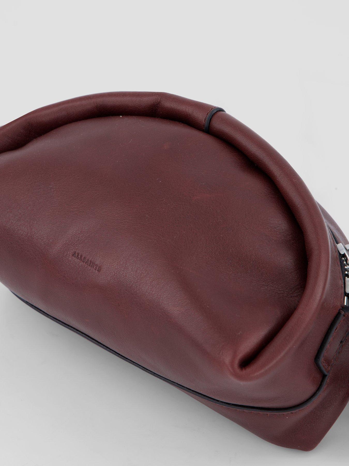 Image 5 of 5 of AllSaints Womens Smooth Leather Curved Zip-Top Crossbody Bag - Red