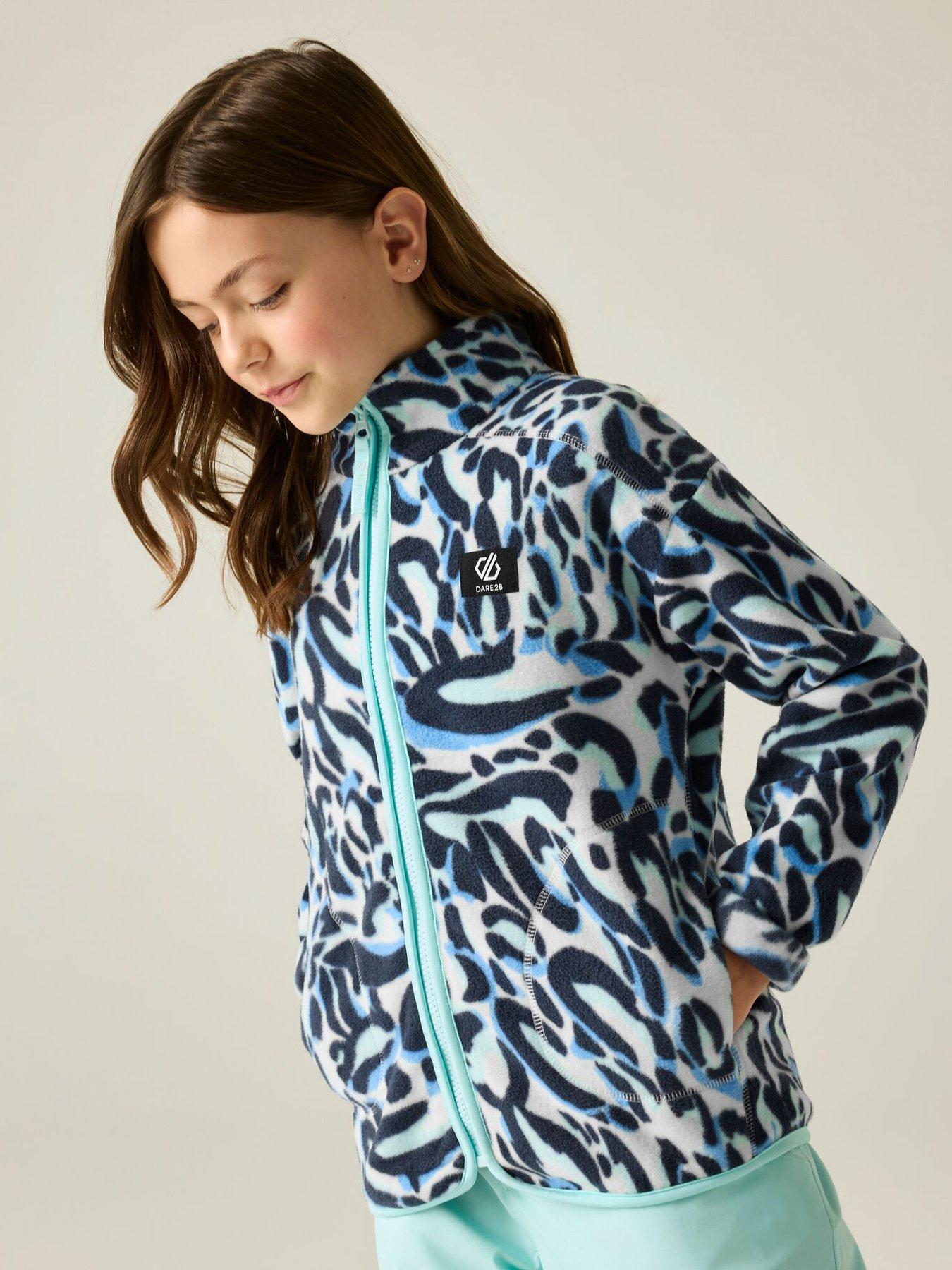 Image 1 of 7 of Dare 2b Girls Wing It Animal Print Full Zip Ski Fleece - Blue