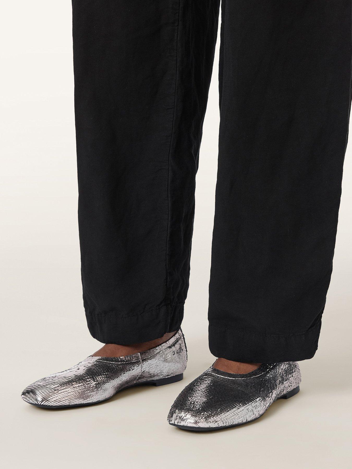 Image 6 of 6 of AllSaints Womens Hailee Square Toe Metallic Slip-On Ballet Pumps - Grey