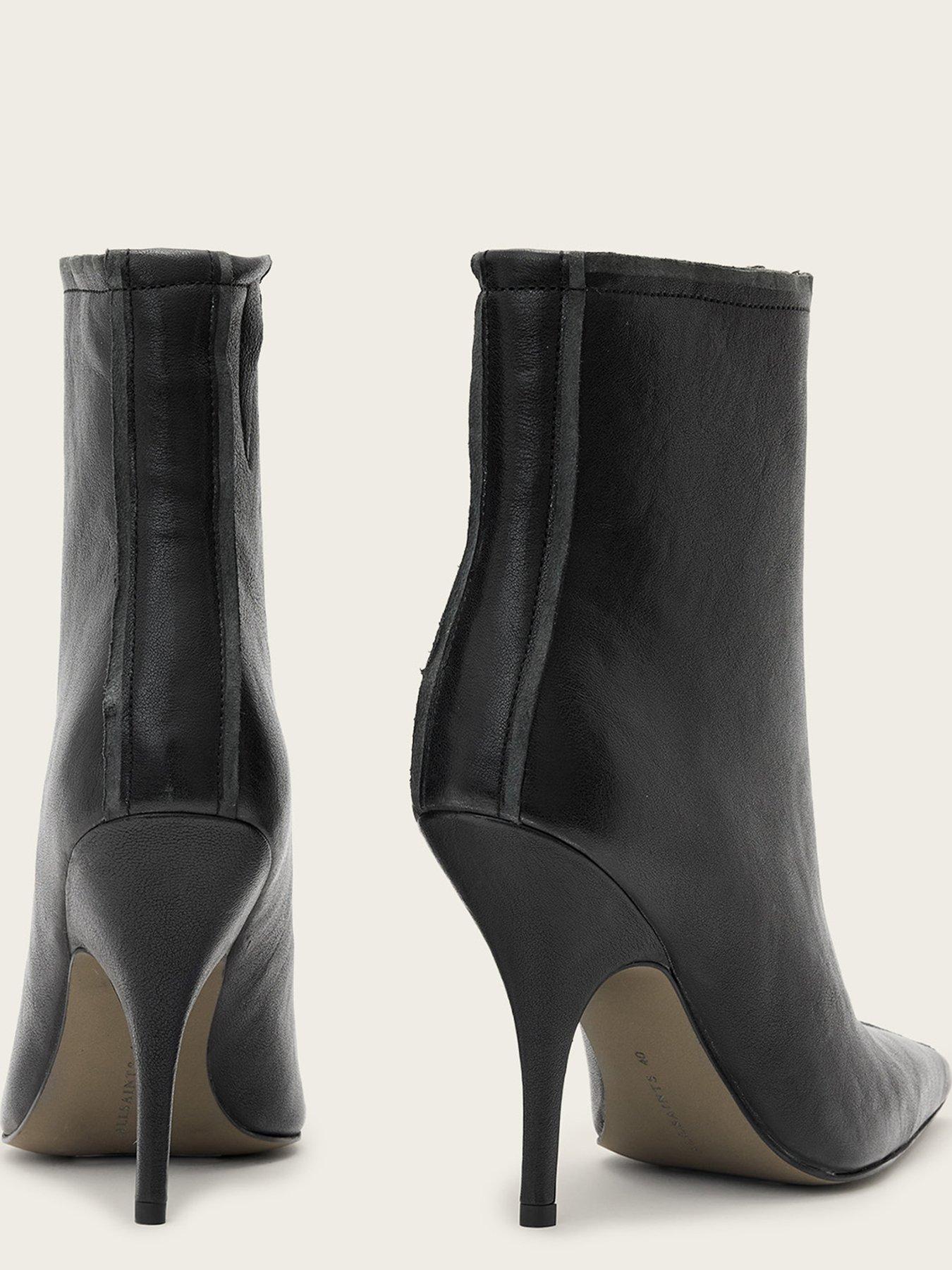 Image 4 of 7 of AllSaints Womens Vera Pointed Toe Front Zip Stiletto Ankle Boots - Black
