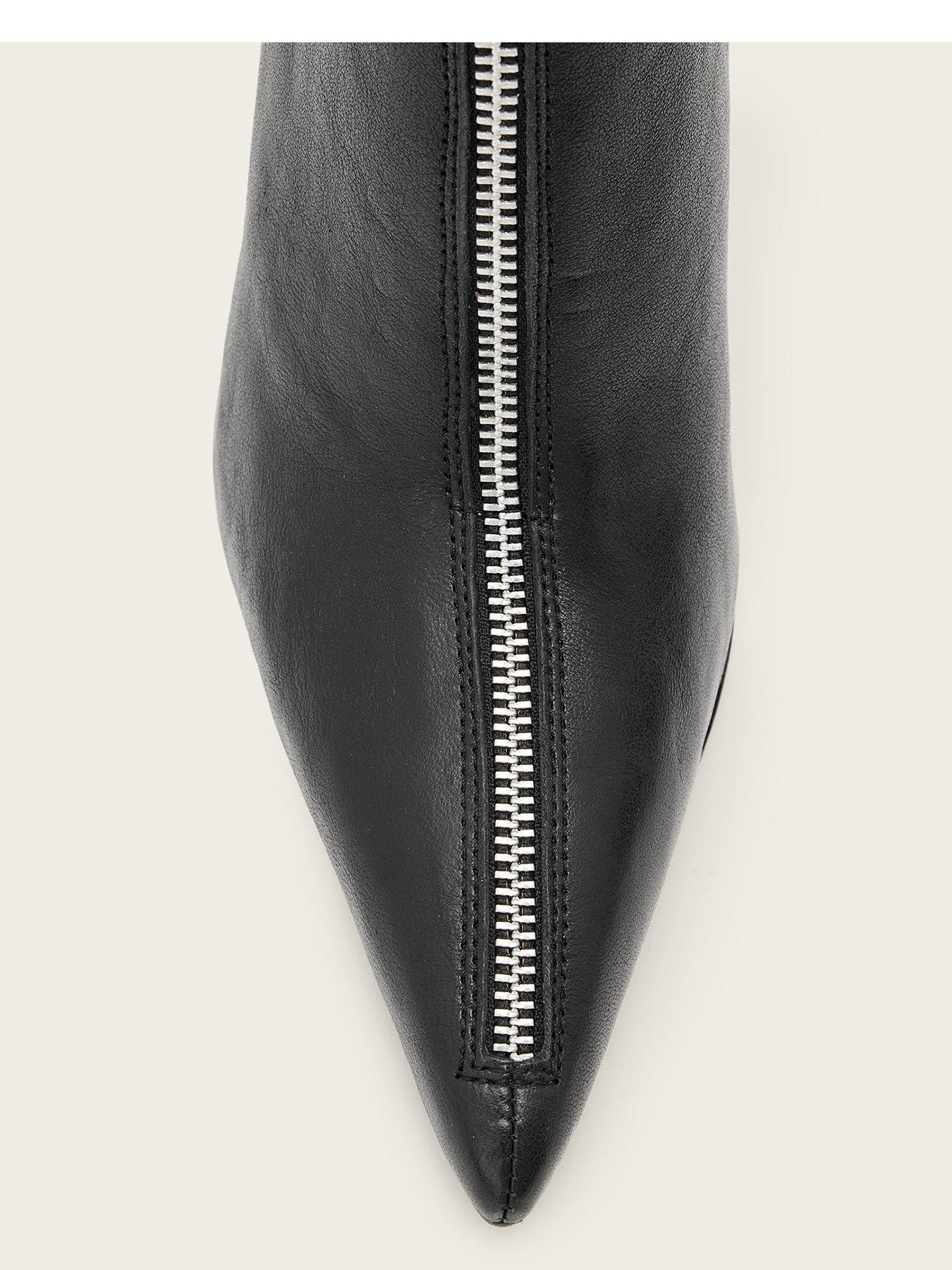 Image 5 of 7 of AllSaints Womens Vera Pointed Toe Front Zip Stiletto Ankle Boots - Black