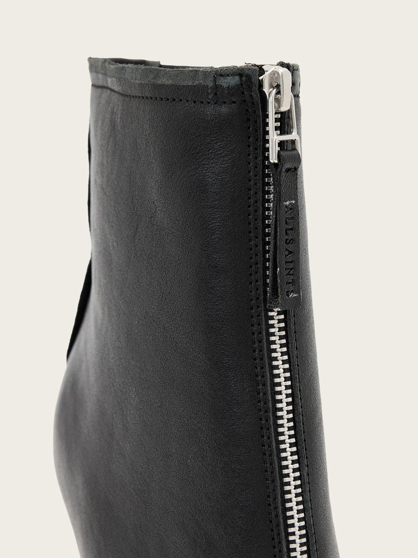 Image 7 of 7 of AllSaints Womens Vera Pointed Toe Front Zip Stiletto Ankle Boots - Black