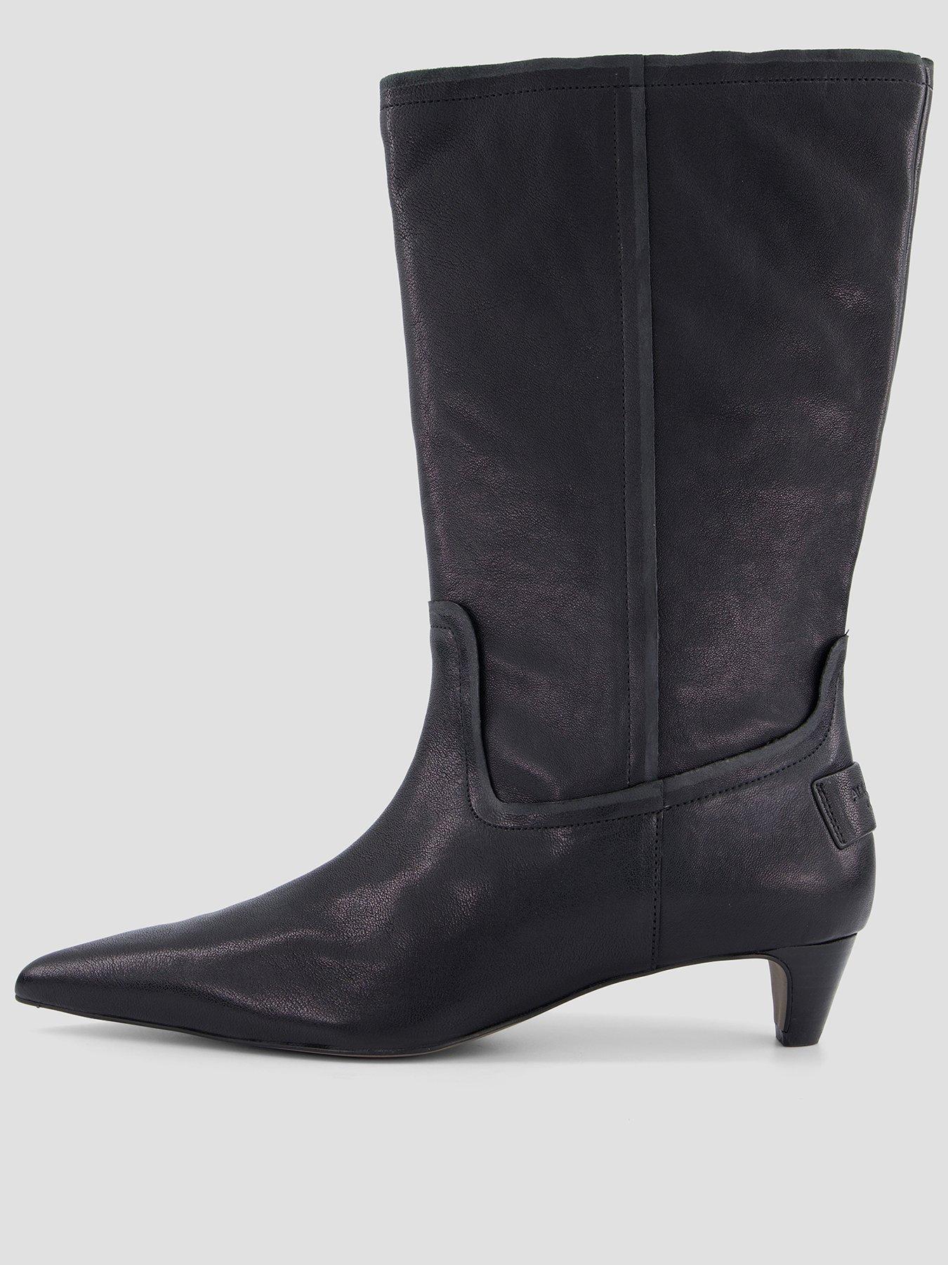 Image 1 of 7 of AllSaints Womens Veda Pointed Toe Low Heel Mid Calf Boots - Black