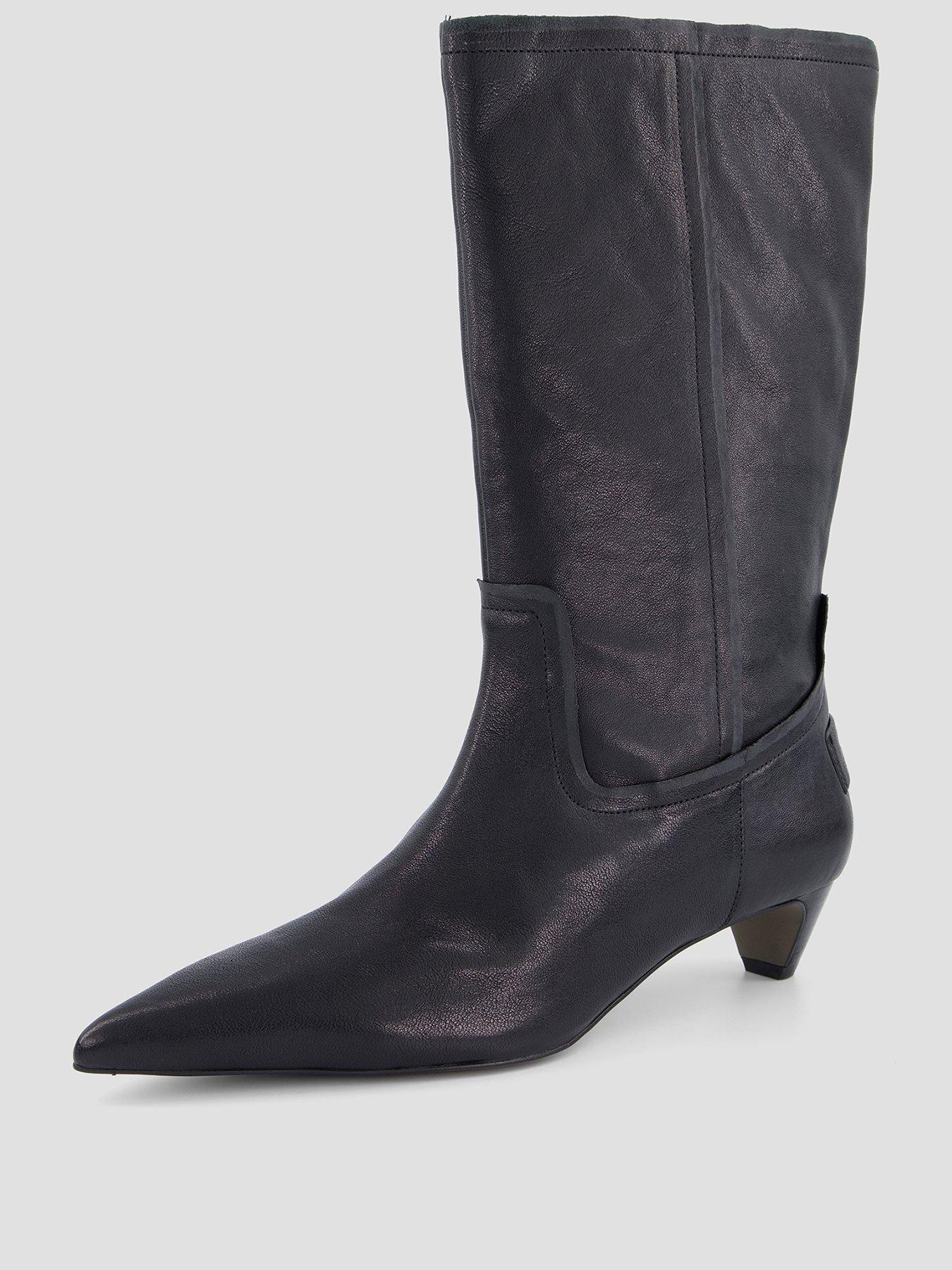 Image 2 of 7 of AllSaints Womens Veda Pointed Toe Low Heel Mid Calf Boots - Black