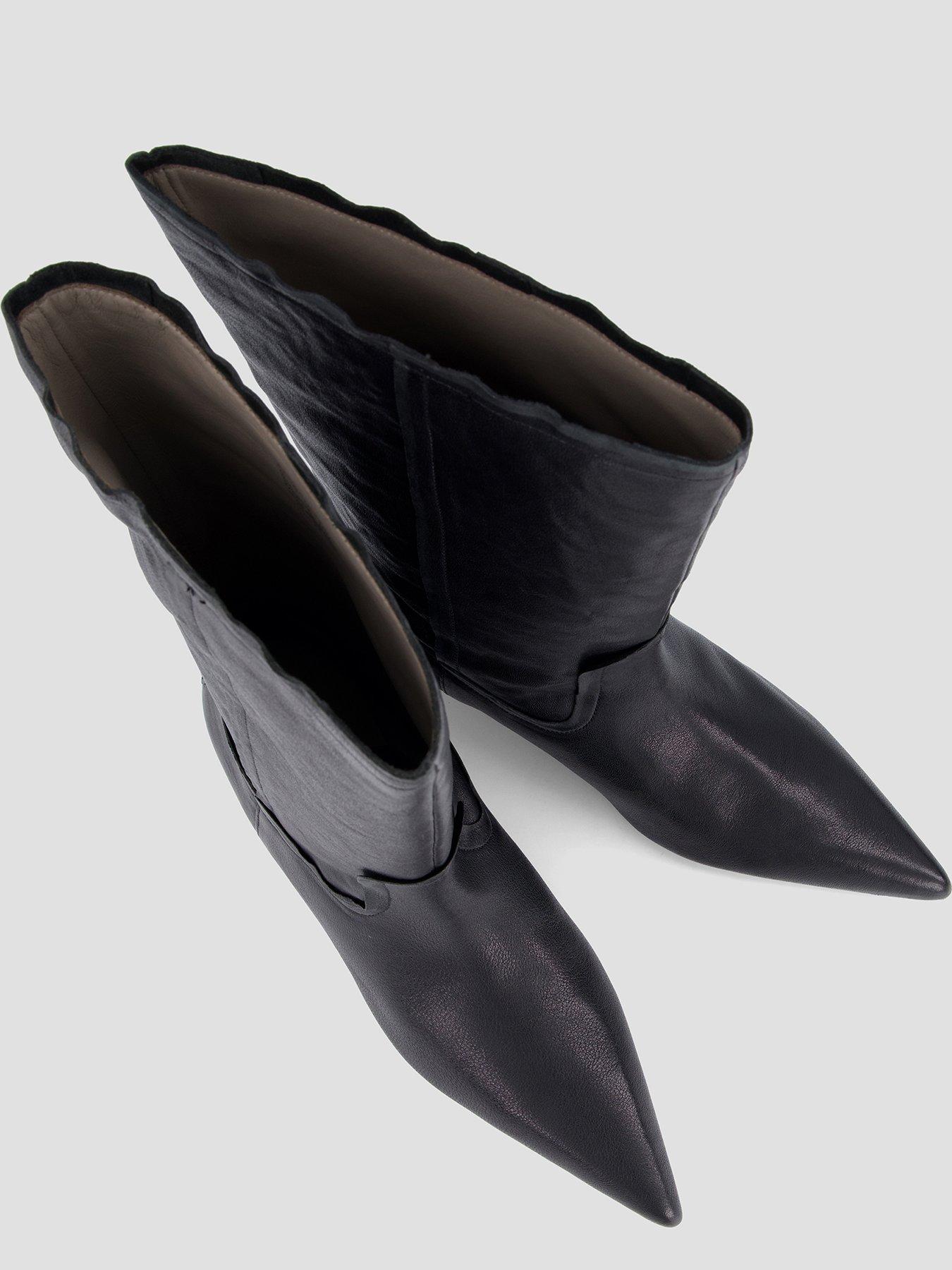 Image 3 of 7 of AllSaints Womens Veda Pointed Toe Low Heel Mid Calf Boots - Black