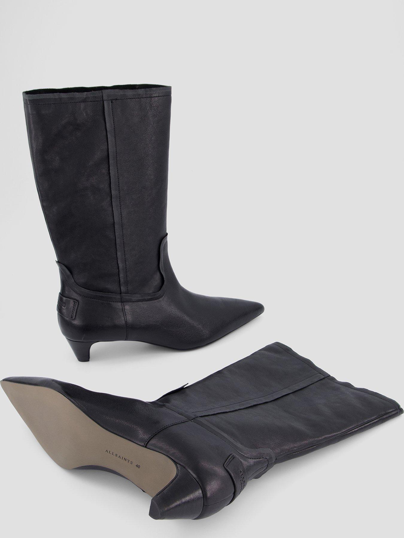 Image 4 of 7 of AllSaints Womens Veda Pointed Toe Low Heel Mid Calf Boots - Black