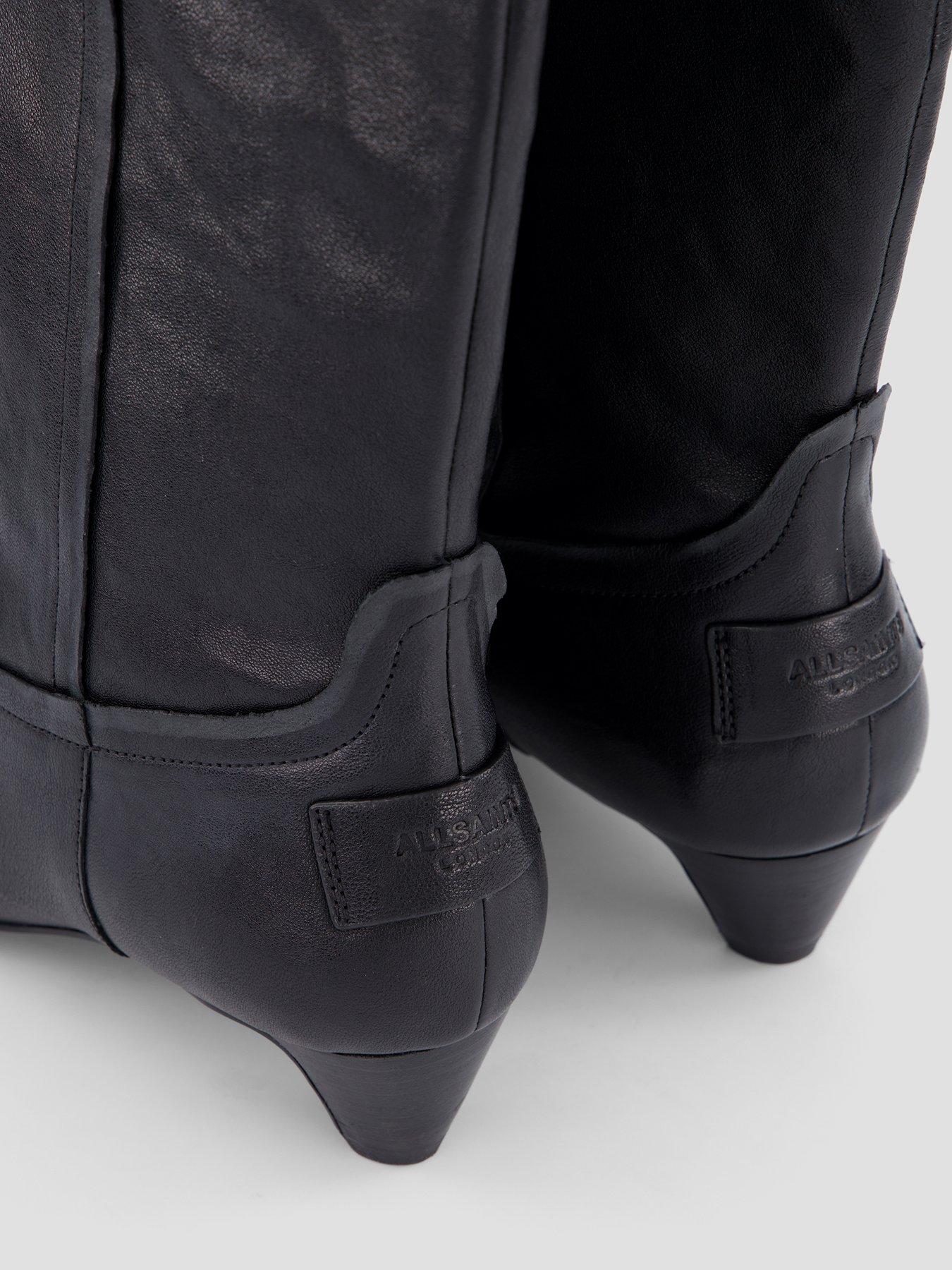 Image 5 of 7 of AllSaints Womens Veda Pointed Toe Low Heel Mid Calf Boots - Black