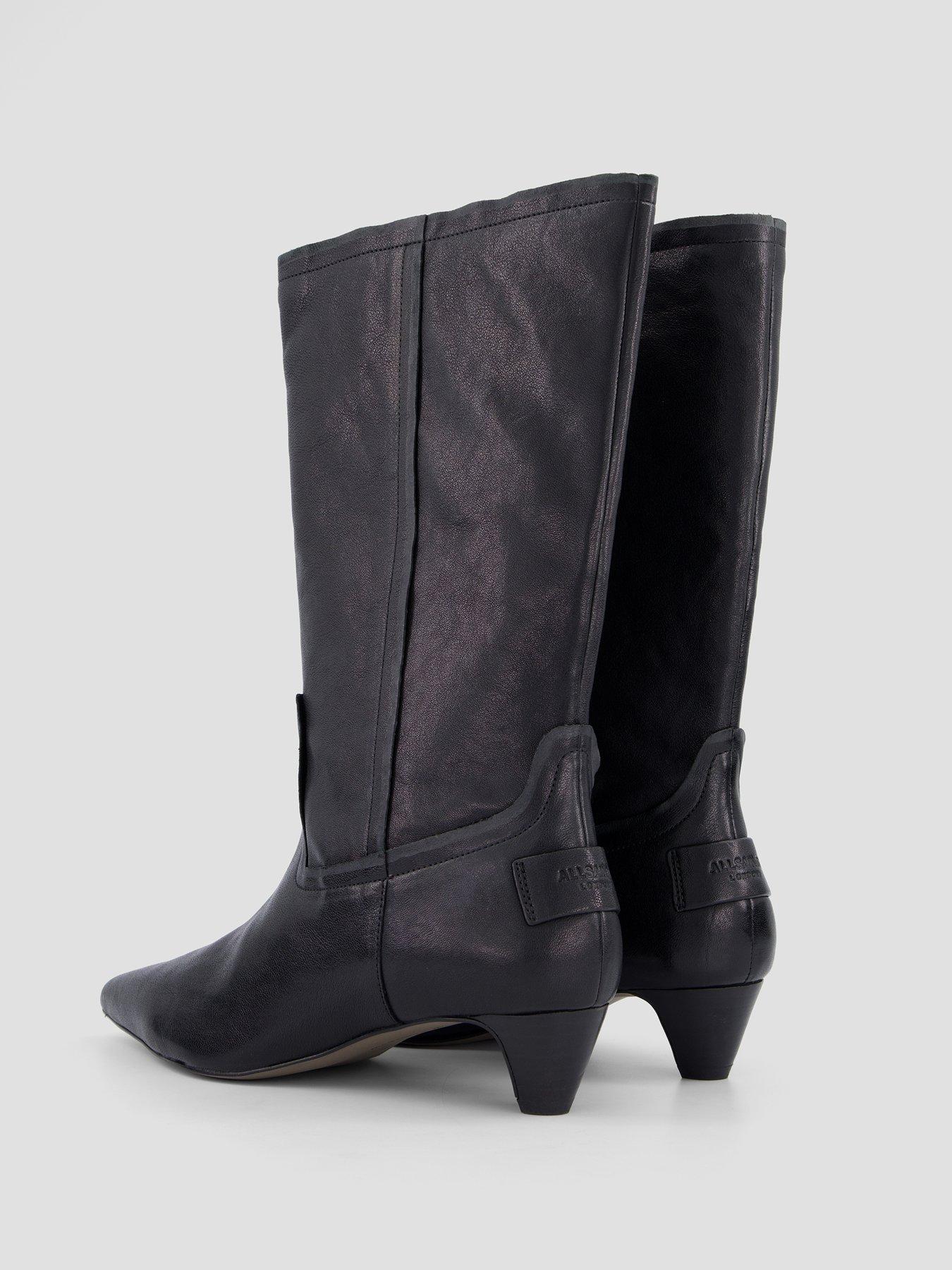 Image 6 of 7 of AllSaints Womens Veda Pointed Toe Low Heel Mid Calf Boots - Black