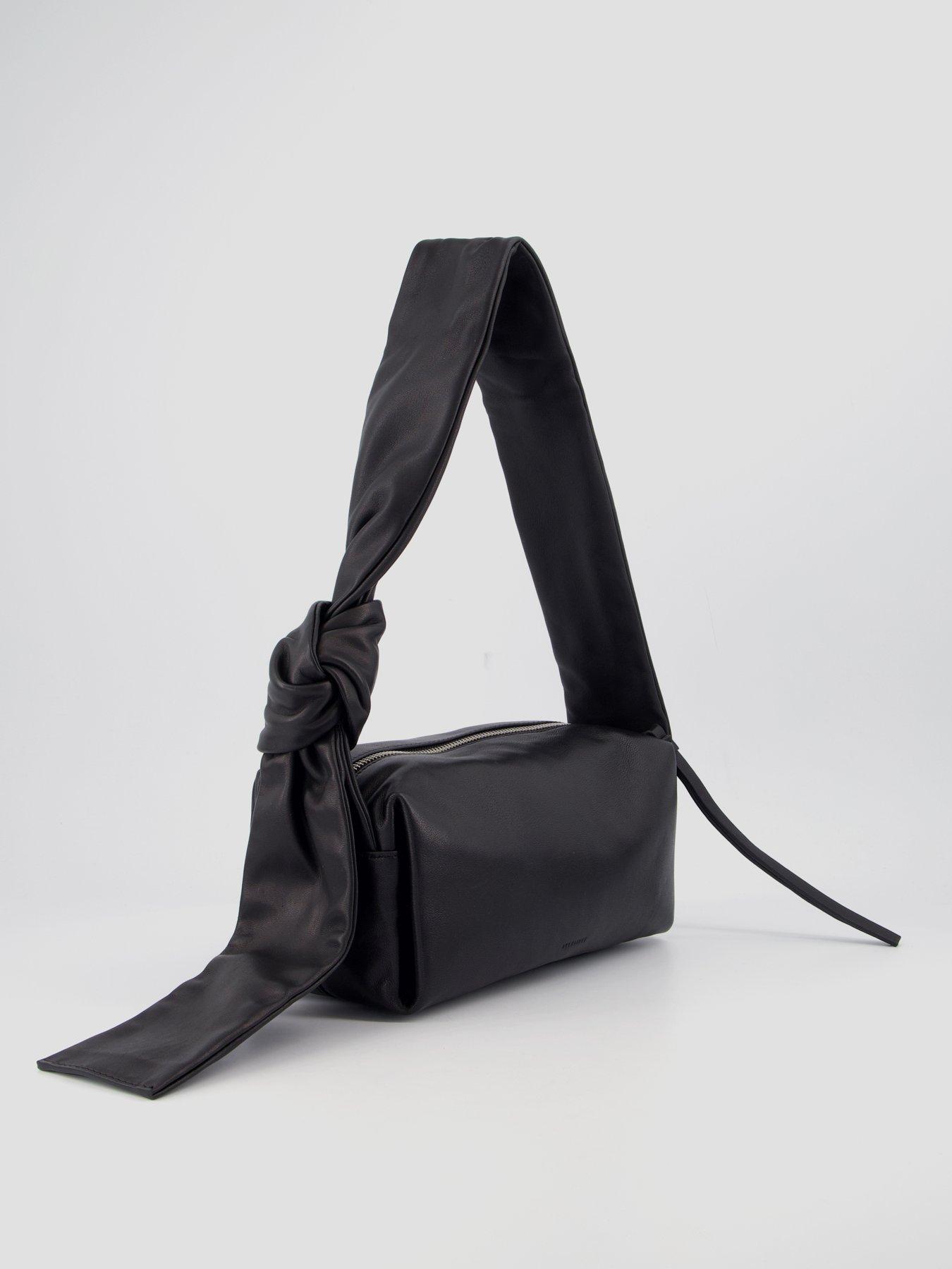 Image 2 of 5 of AllSaints Womens Knotted Strap Zip-Top Baguette Shoulder Bag - Black