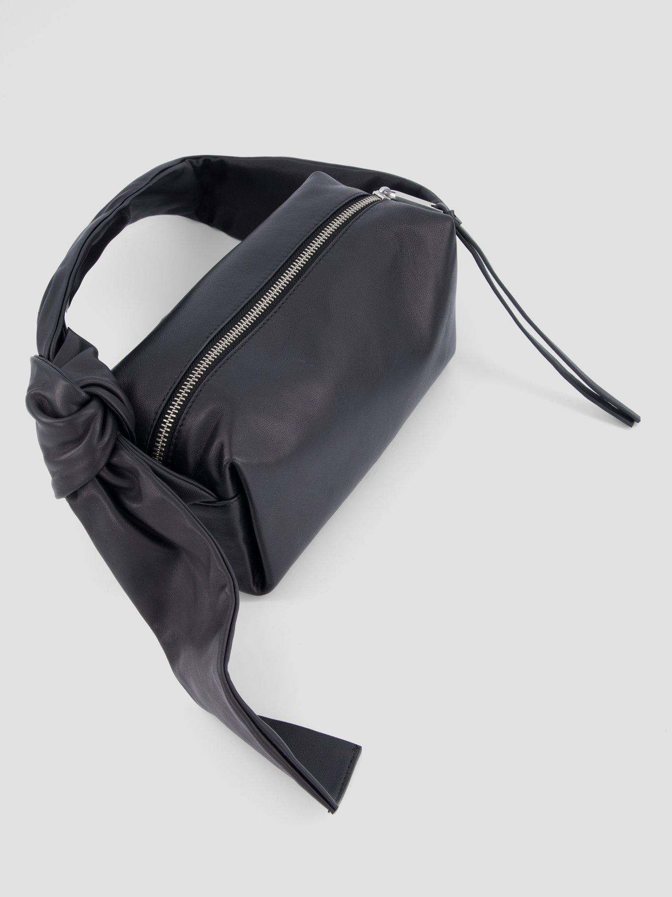 Image 4 of 5 of AllSaints Womens Knotted Strap Zip-Top Baguette Shoulder Bag - Black