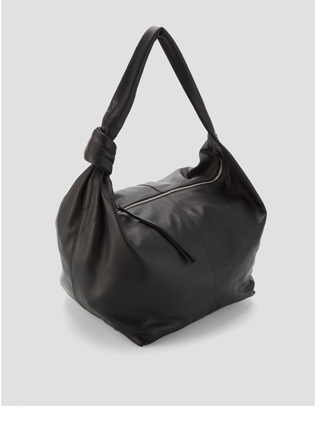 Image 2 of 4 of AllSaints Womens Knotted Strap Zip-Top Large Shoulder Bag - Black