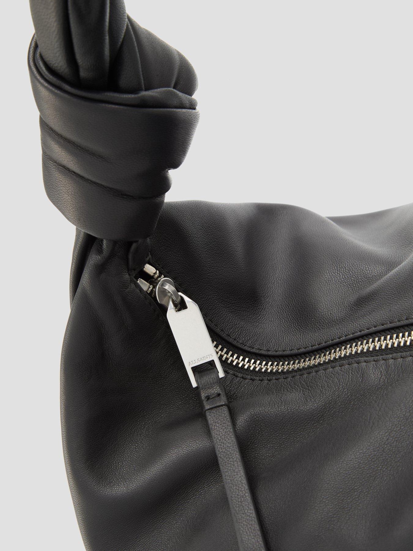 Image 3 of 4 of AllSaints Womens Knotted Strap Zip-Top Large Shoulder Bag - Black