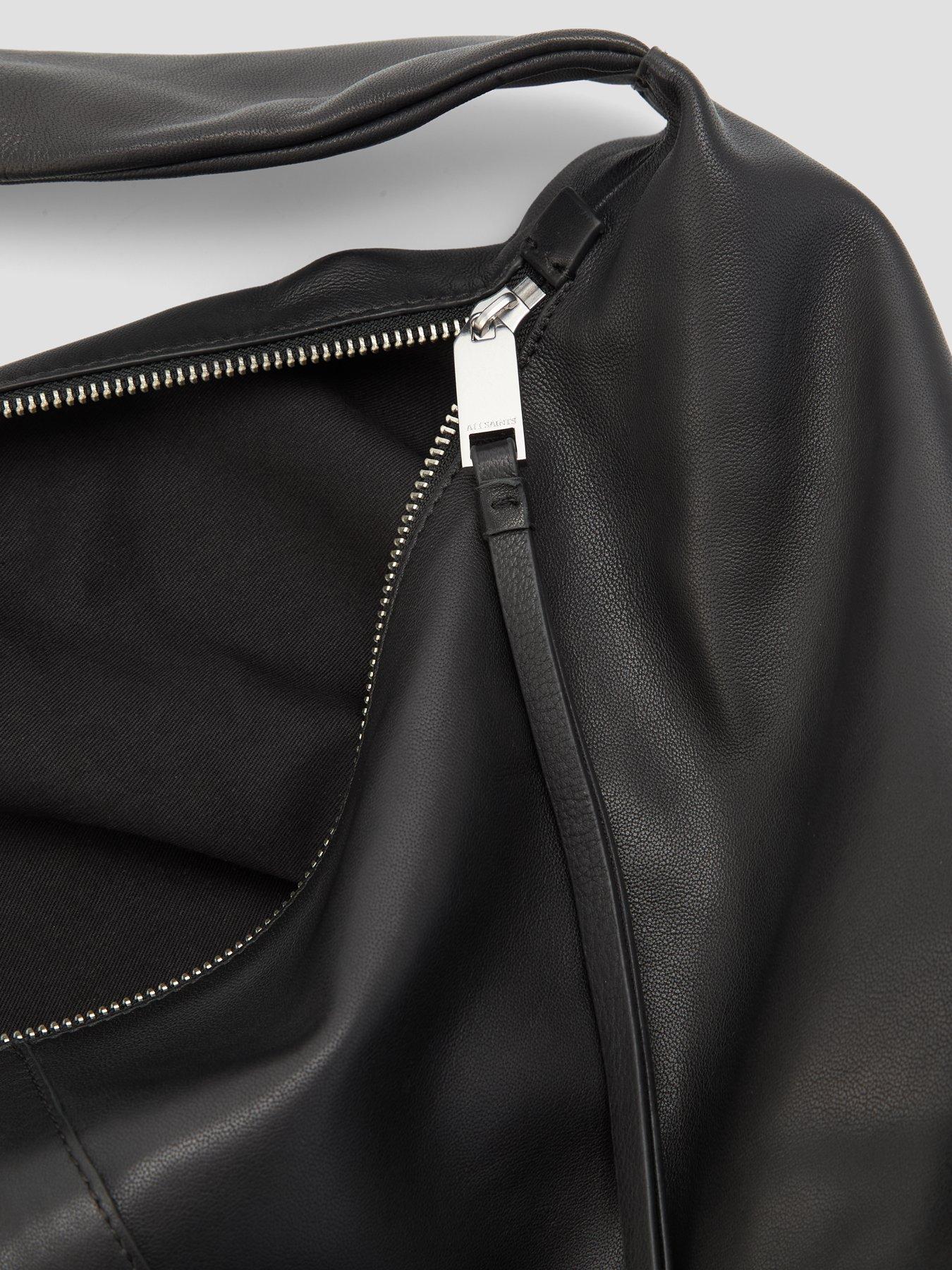 Image 4 of 4 of AllSaints Womens Knotted Strap Zip-Top Large Shoulder Bag - Black