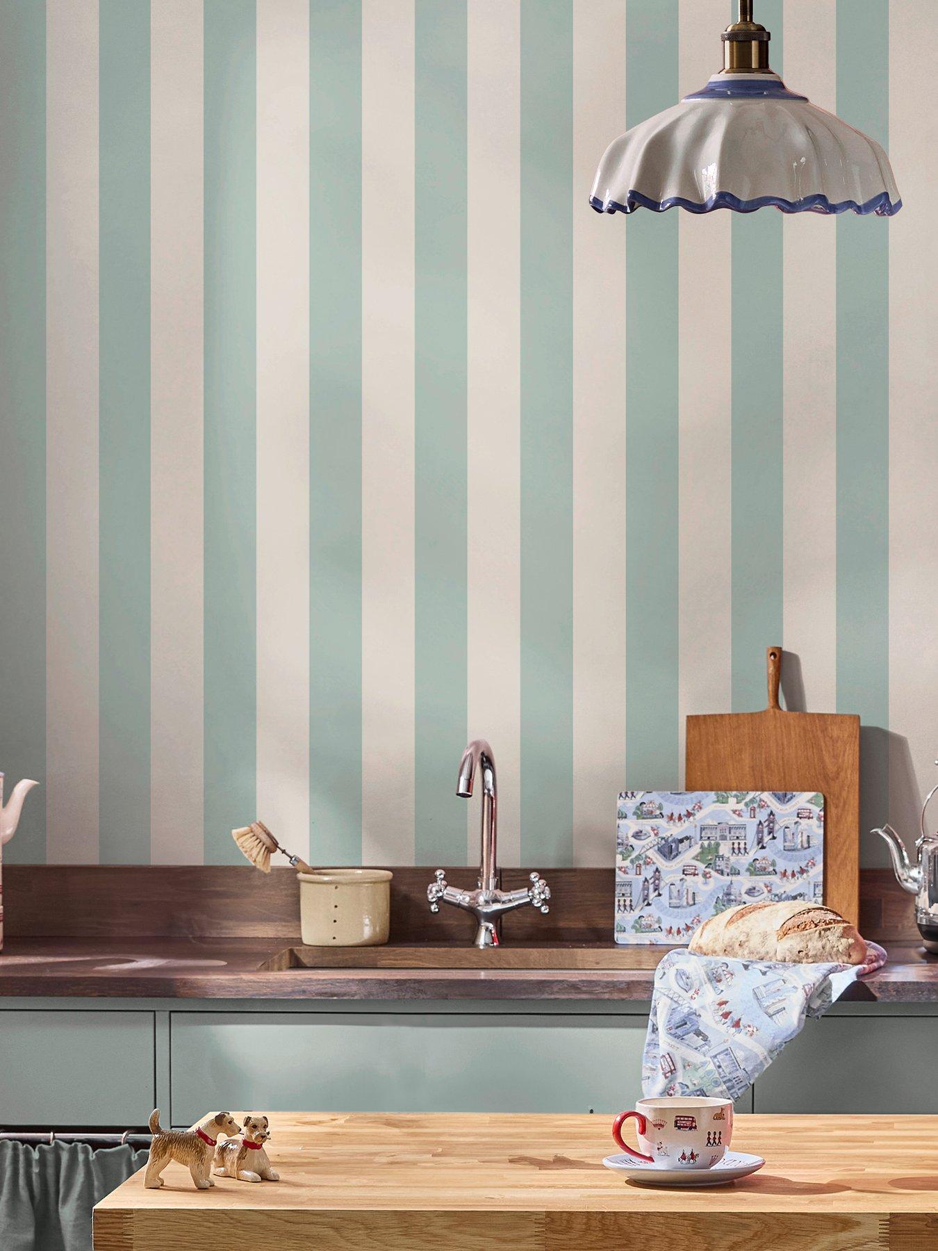 Image 1 of 3 of Cath Kidston Canopy Stripe Duck Egg Blue Wallpaper