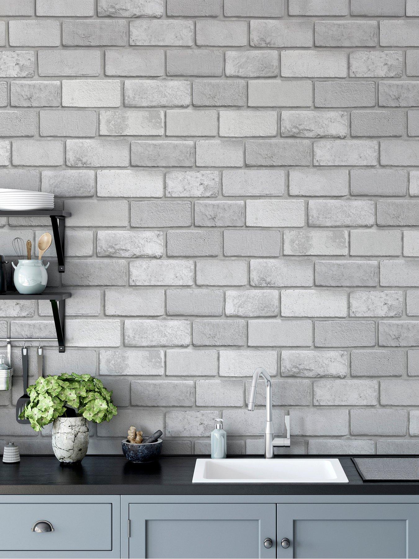 Image 4 of 7 of ARTHOUSE Diamond Silver Brick Wallpaper