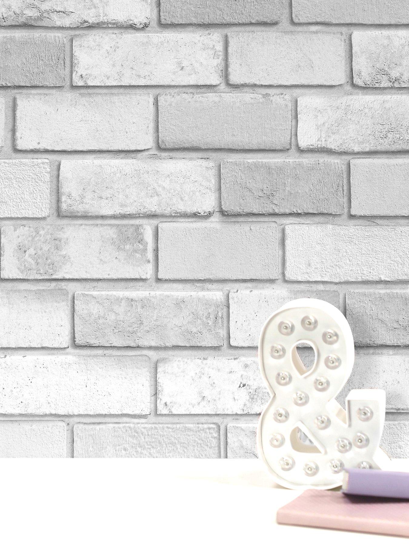 Image 7 of 7 of ARTHOUSE Diamond Silver Brick Wallpaper