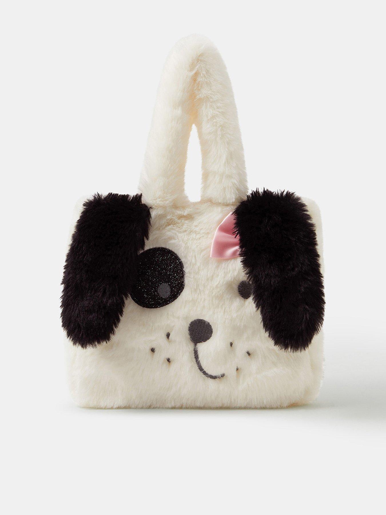 Accessorize Girls Fluffy Dog Tote Bag - Black/white