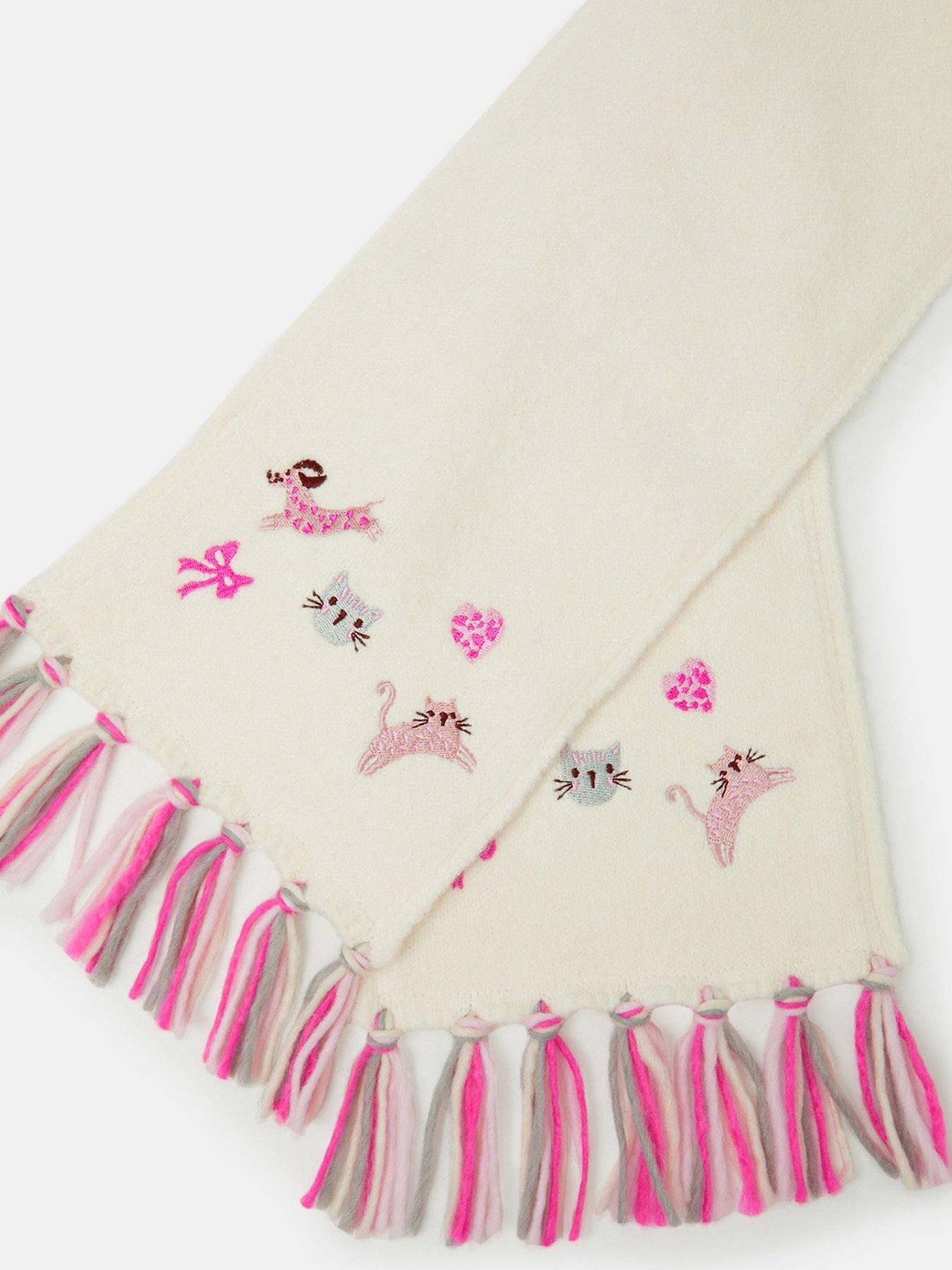Image 2 of 2 of Accessorize Girls Embroidered Tassel Fringe Scarf - Cream