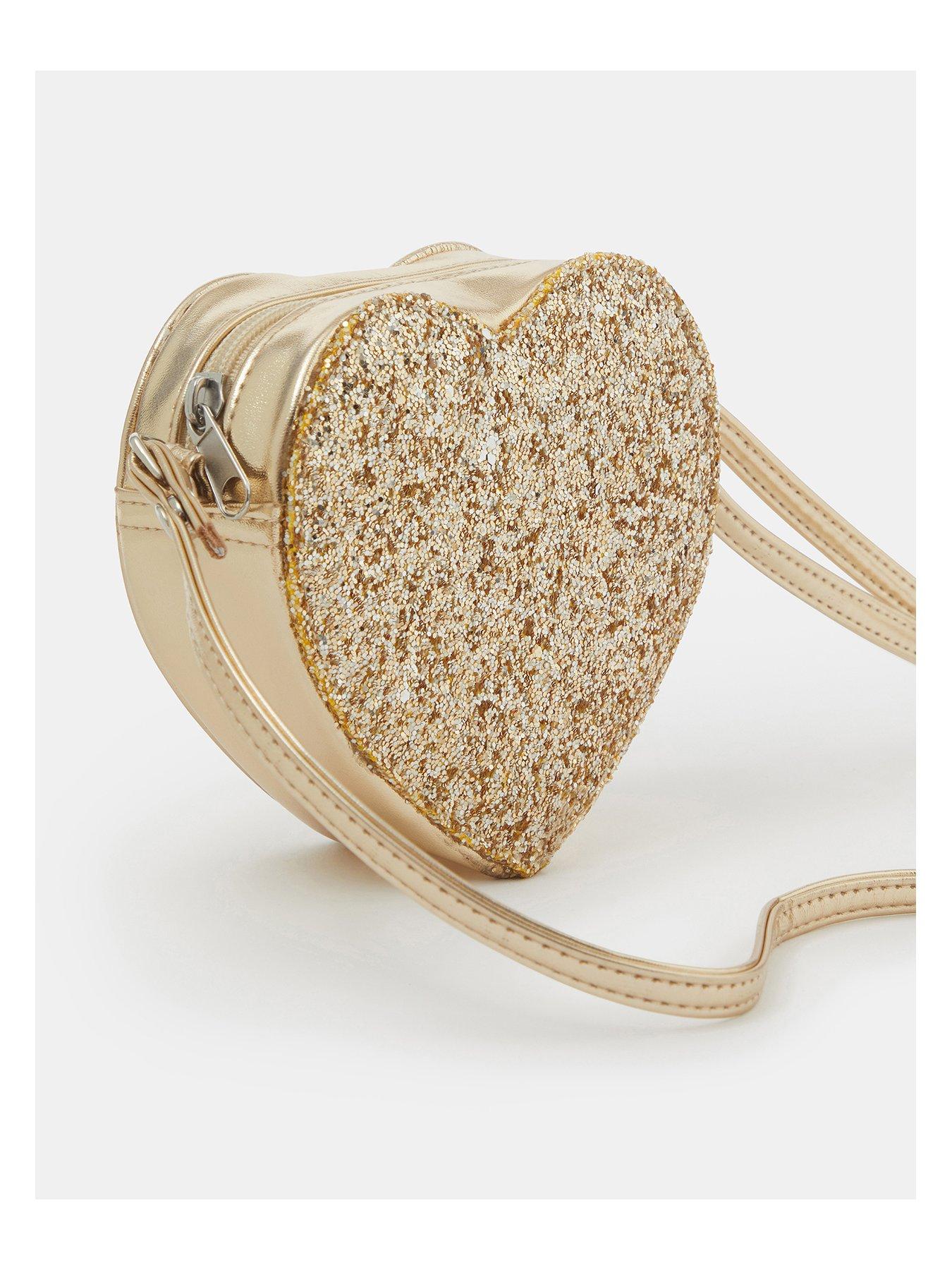 Image 3 of 4 of Accessorize Girls Glitter Heart Bag - Gold
