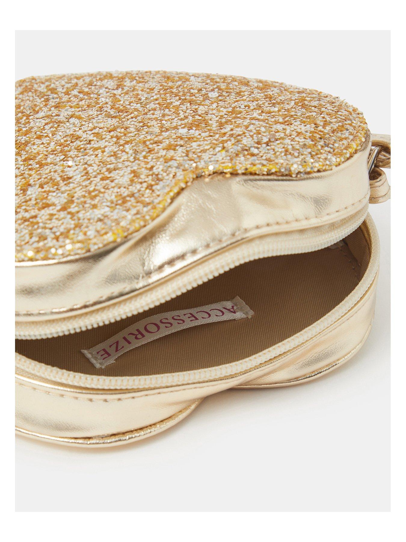Image 4 of 4 of Accessorize Girls Glitter Heart Bag - Gold