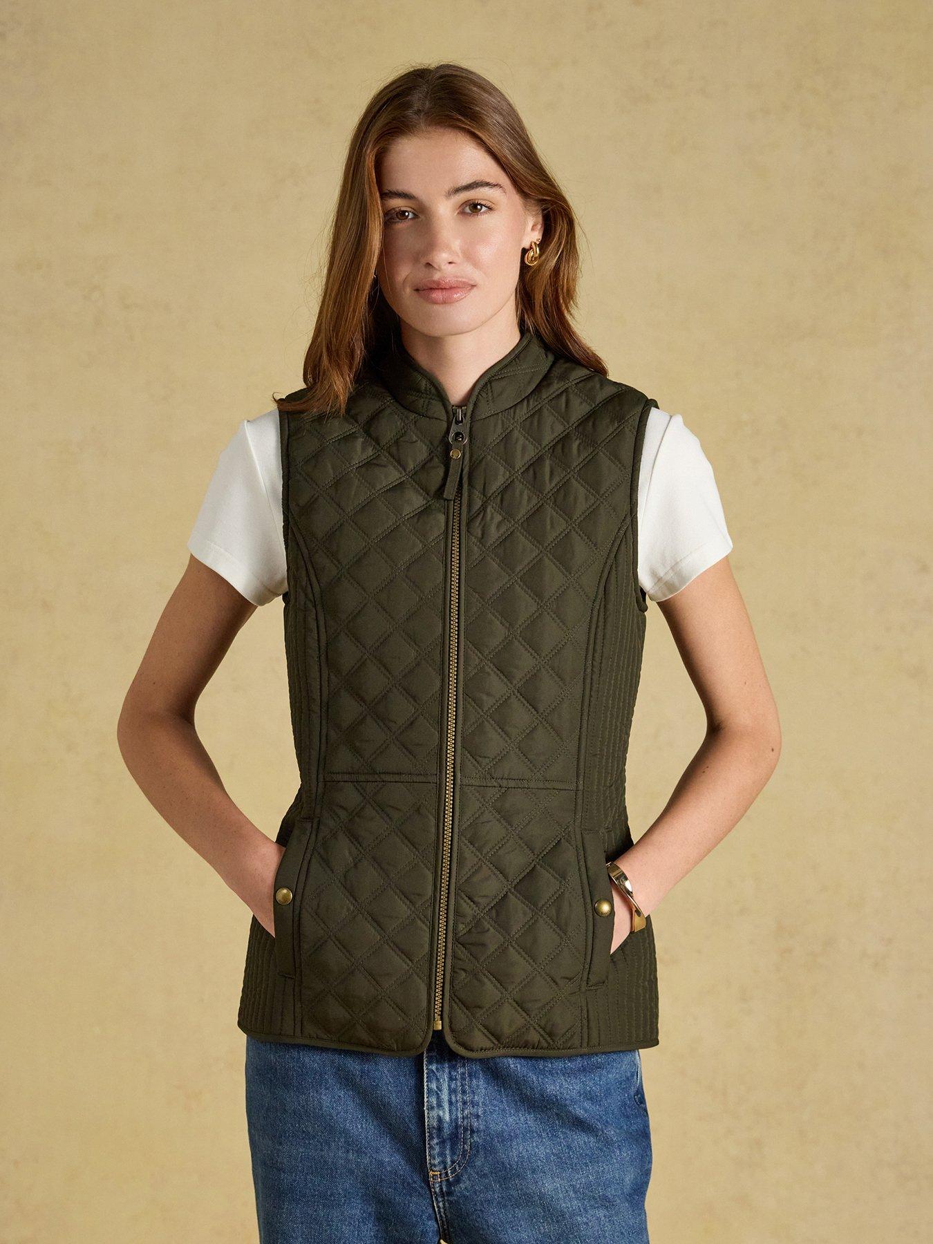 Joules Women's Minx Diamond Quilted Gilet, Green, Size 10, Women
