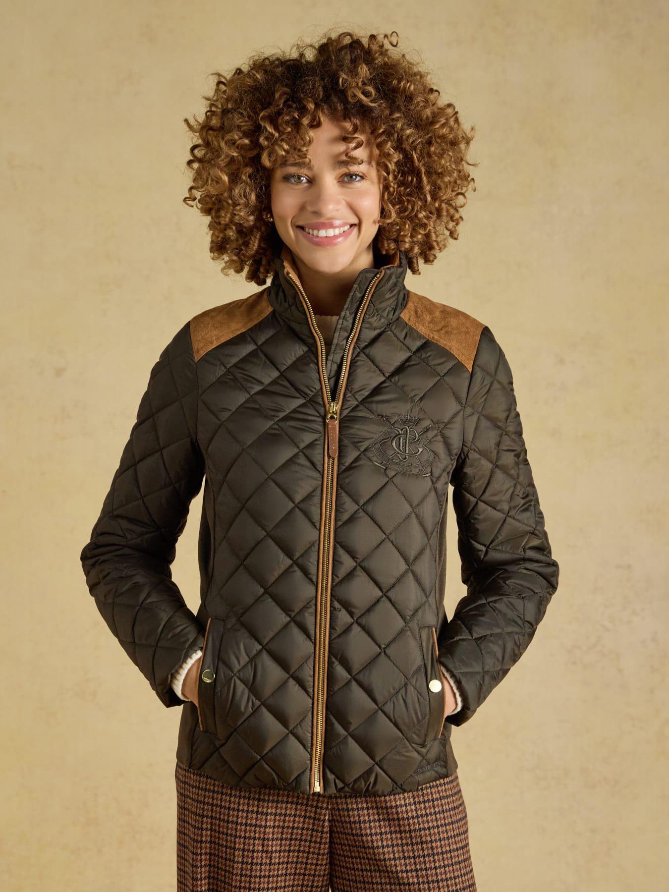 Joules Womens Diamond Quilted Showerproof Jacket - Green
