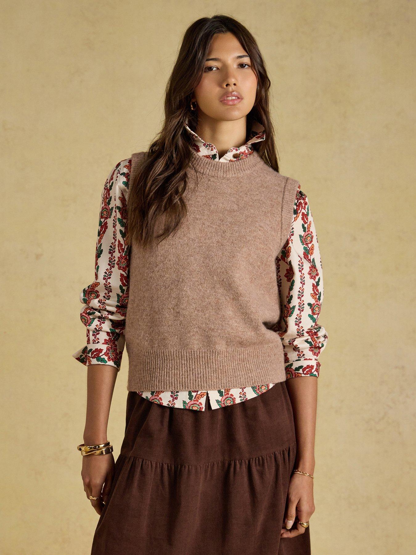 Joules Women's Holly Knitted Vest, Brown, Size L, Women