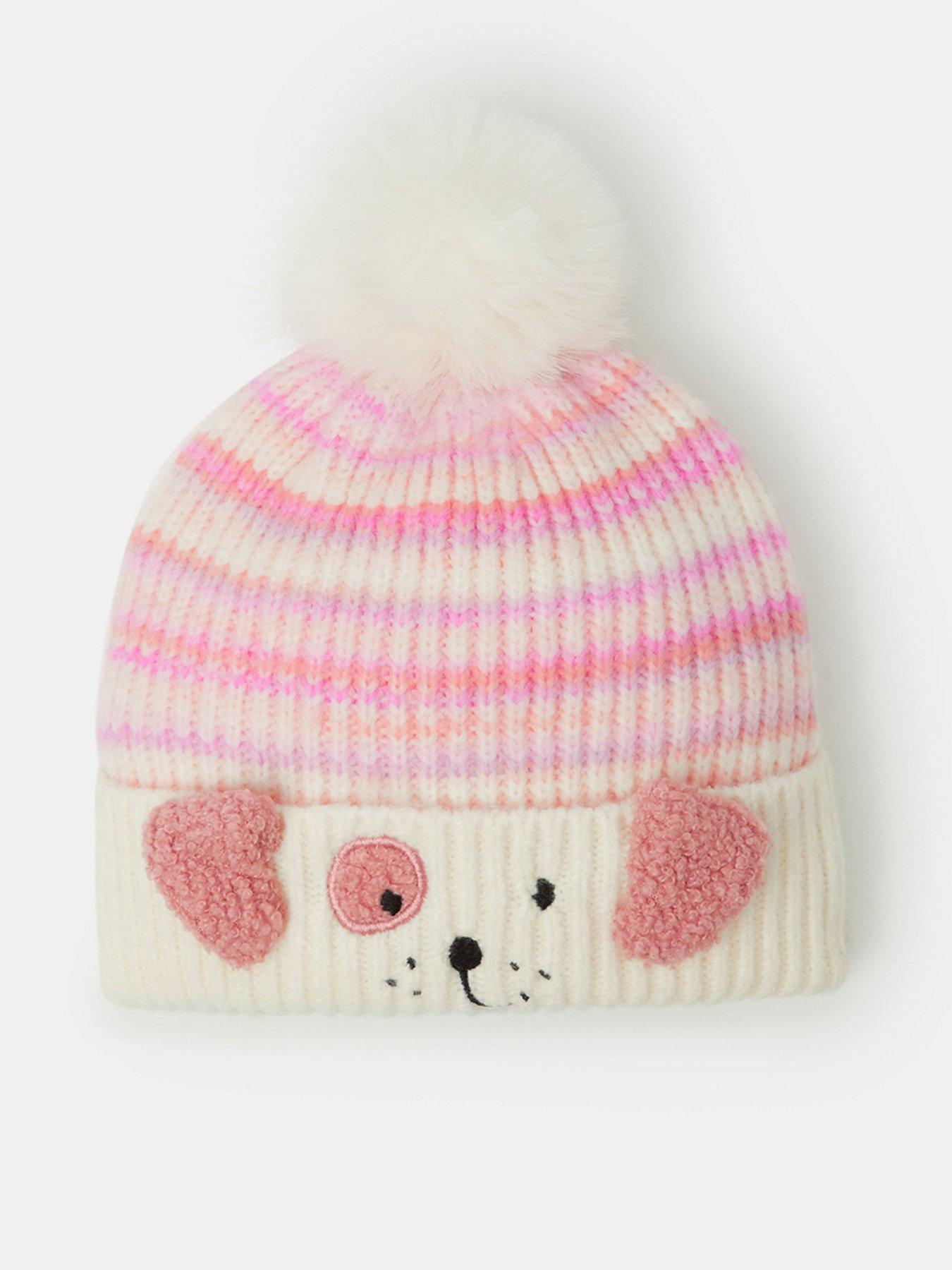 Image 1 of 3 of Accessorize Girls Ombre Stripe Dog Pom Pom Beanie - Multi