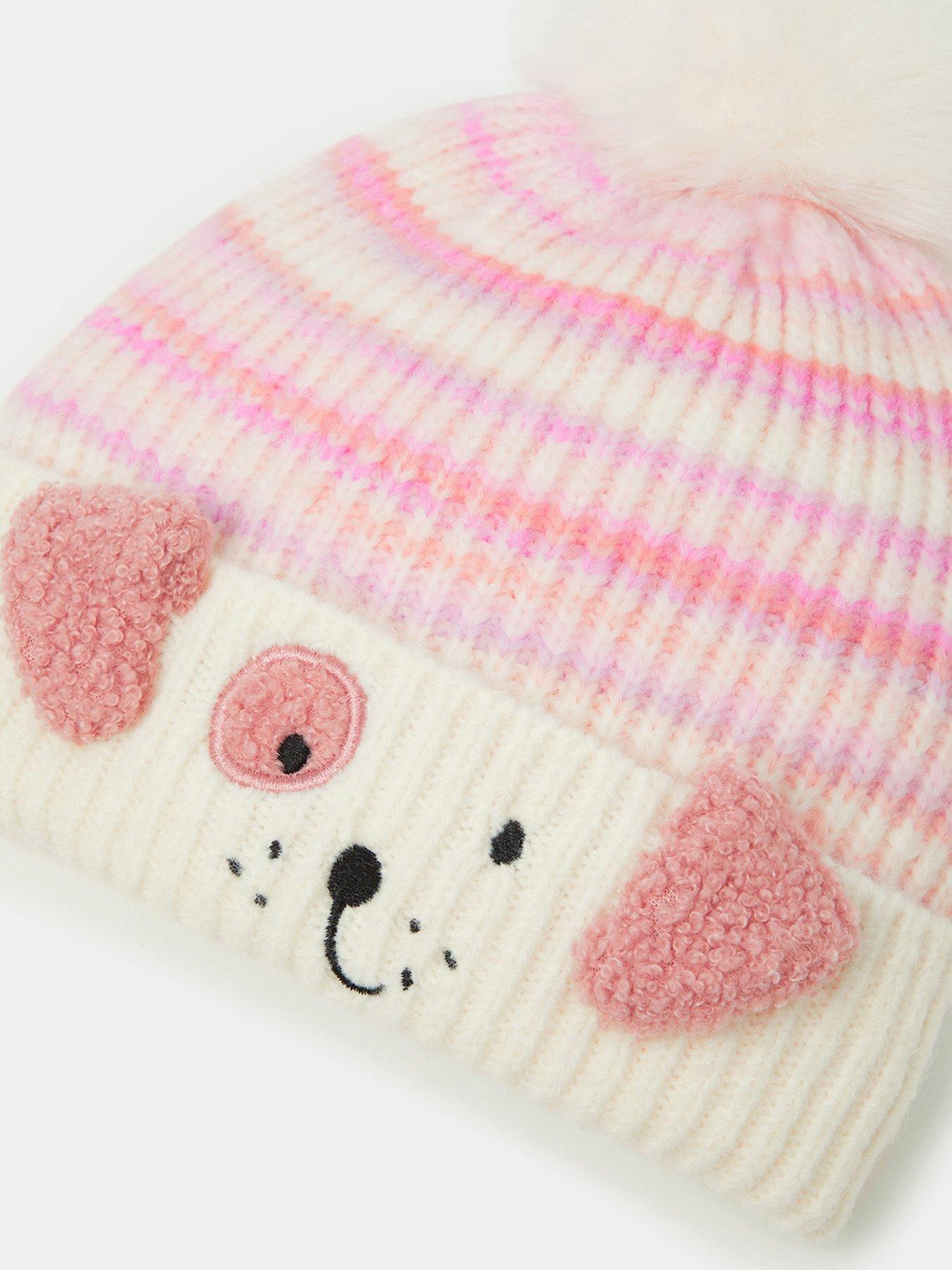 Image 3 of 3 of Accessorize Girls Ombre Stripe Dog Pom Pom Beanie - Multi