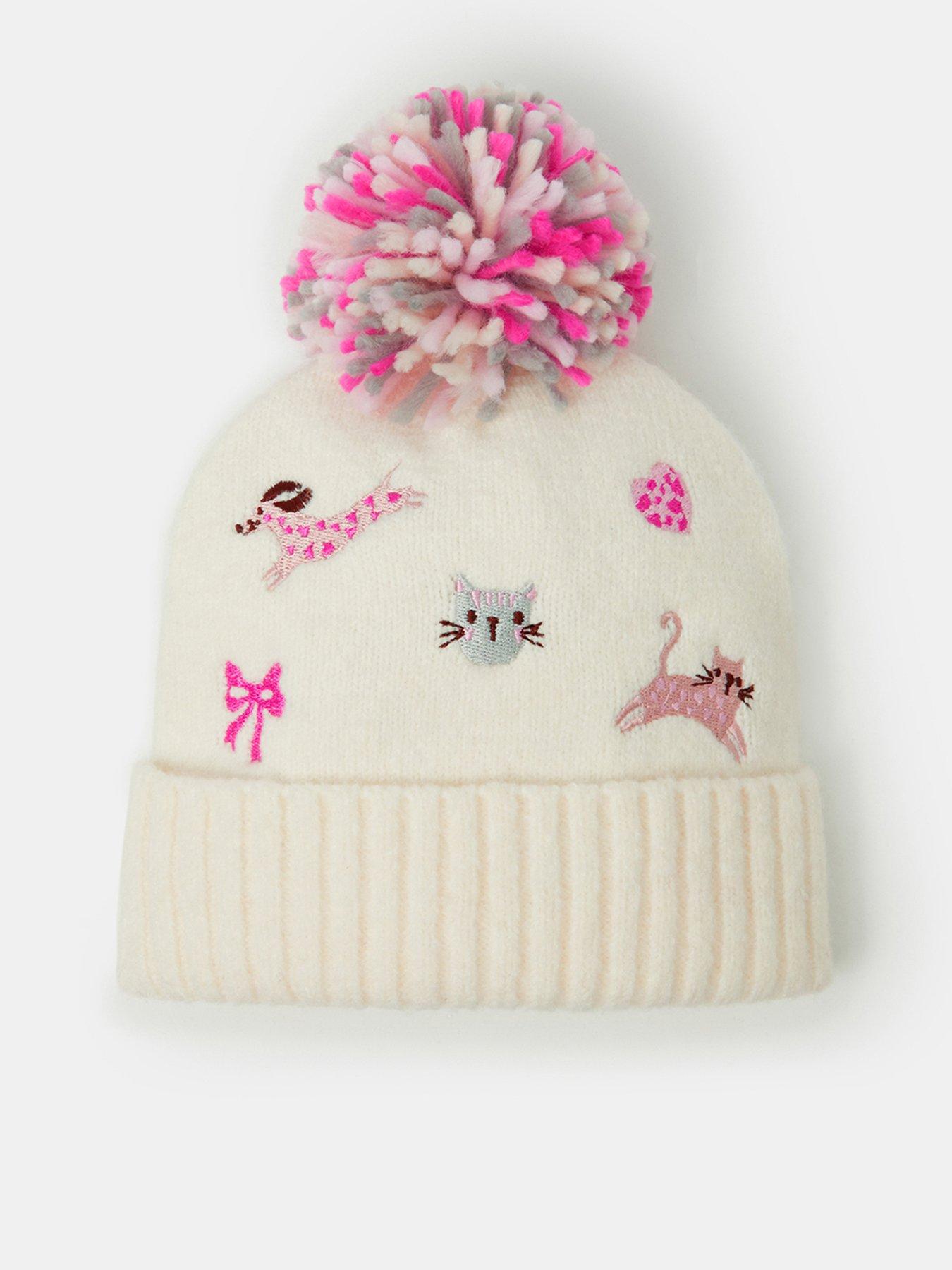 Image 1 of 3 of Accessorize Girls Embroidered Pom Beanie - Cream