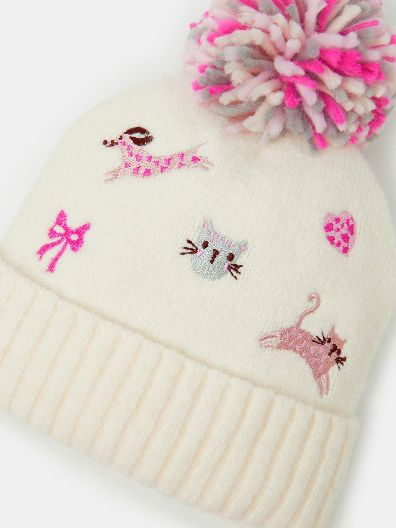 Image 3 of 3 of Accessorize Girls Embroidered Pom Beanie - Cream