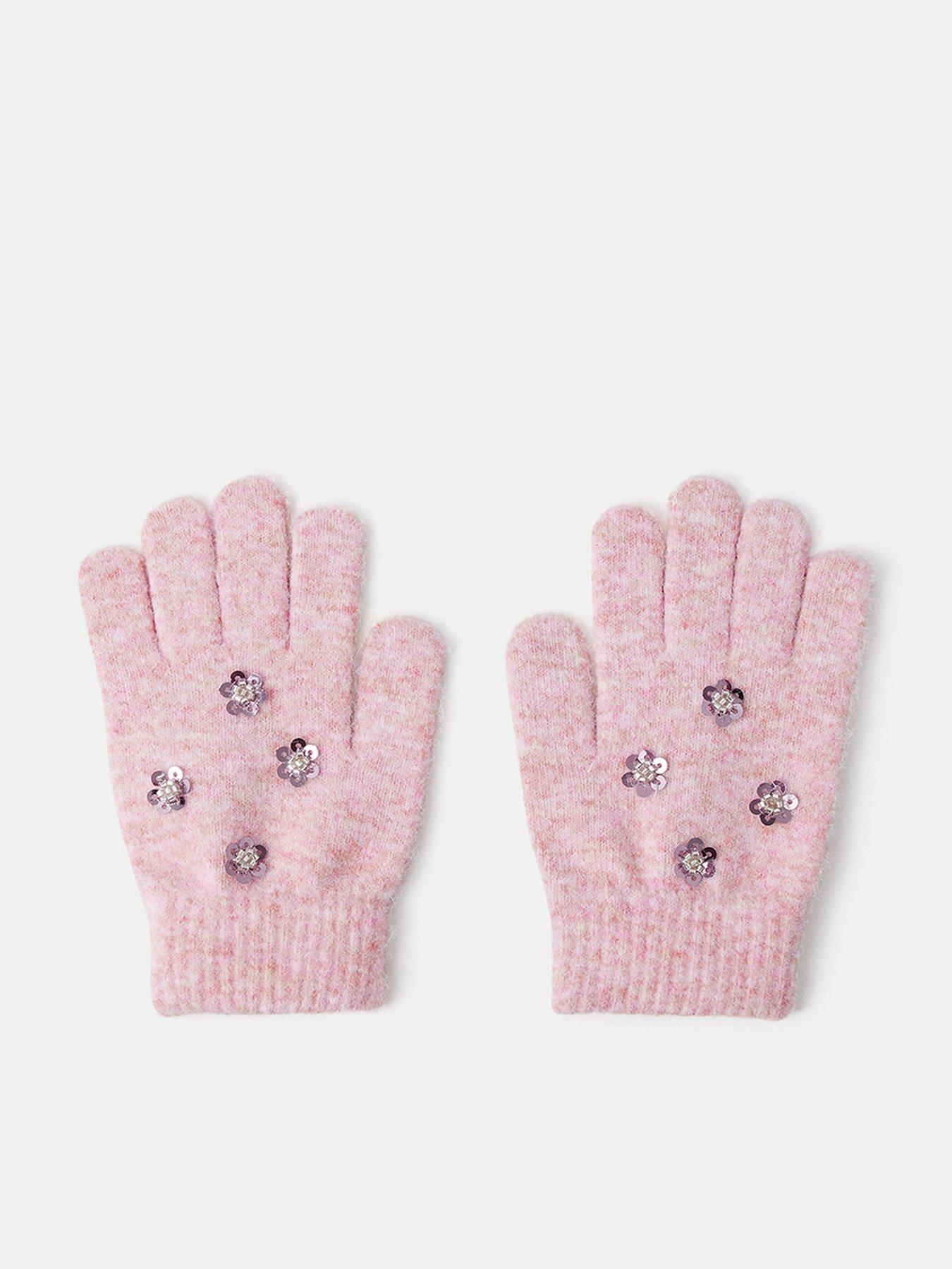 Image 1 of 2 of Accessorize Girls Sequin Flower Soft Knit Gloves - Pink