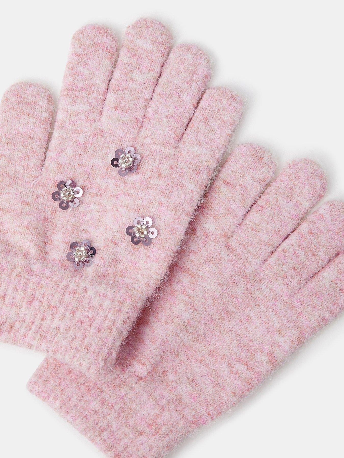 Image 2 of 2 of Accessorize Girls Sequin Flower Soft Knit Gloves - Pink