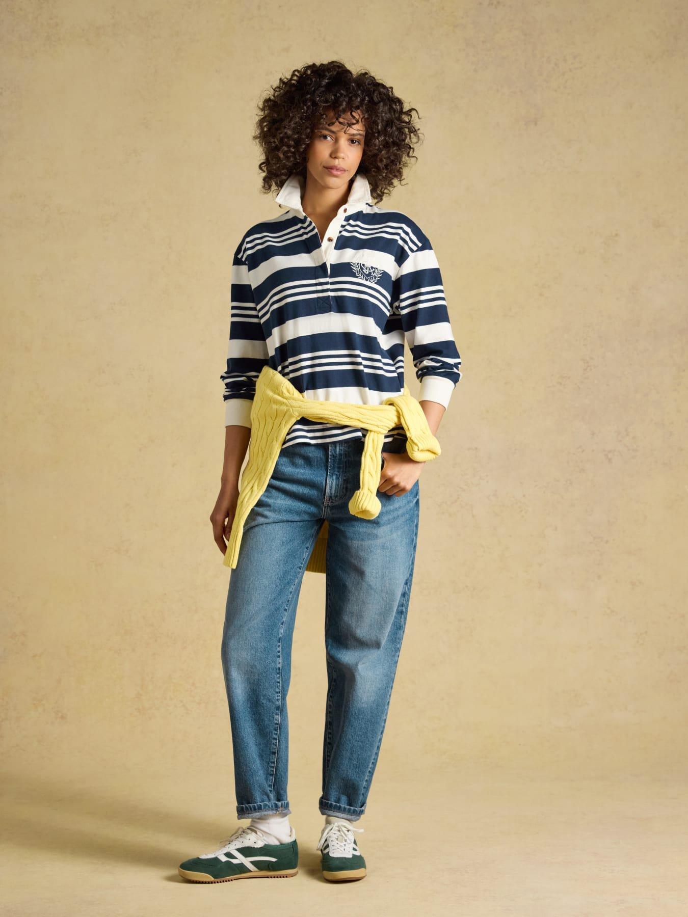 Image 3 of 7 of Joules Womens Rugby Collar Relaxed Stripe T-Shirt - Navy/White-Stripe