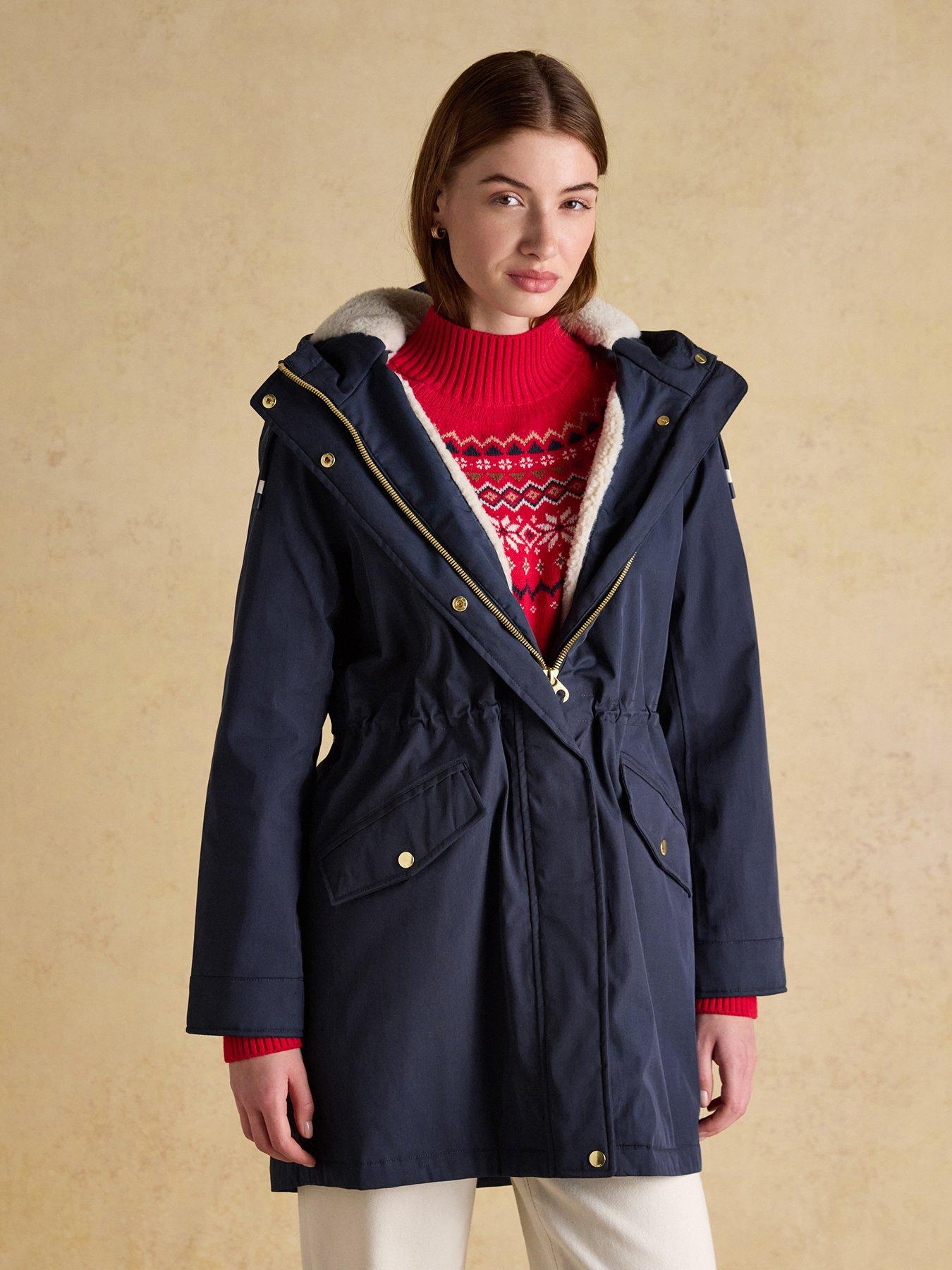 Joules Women's Waterproof Hooded Raincoat with Taped Seams, Navy, Size 18, Women