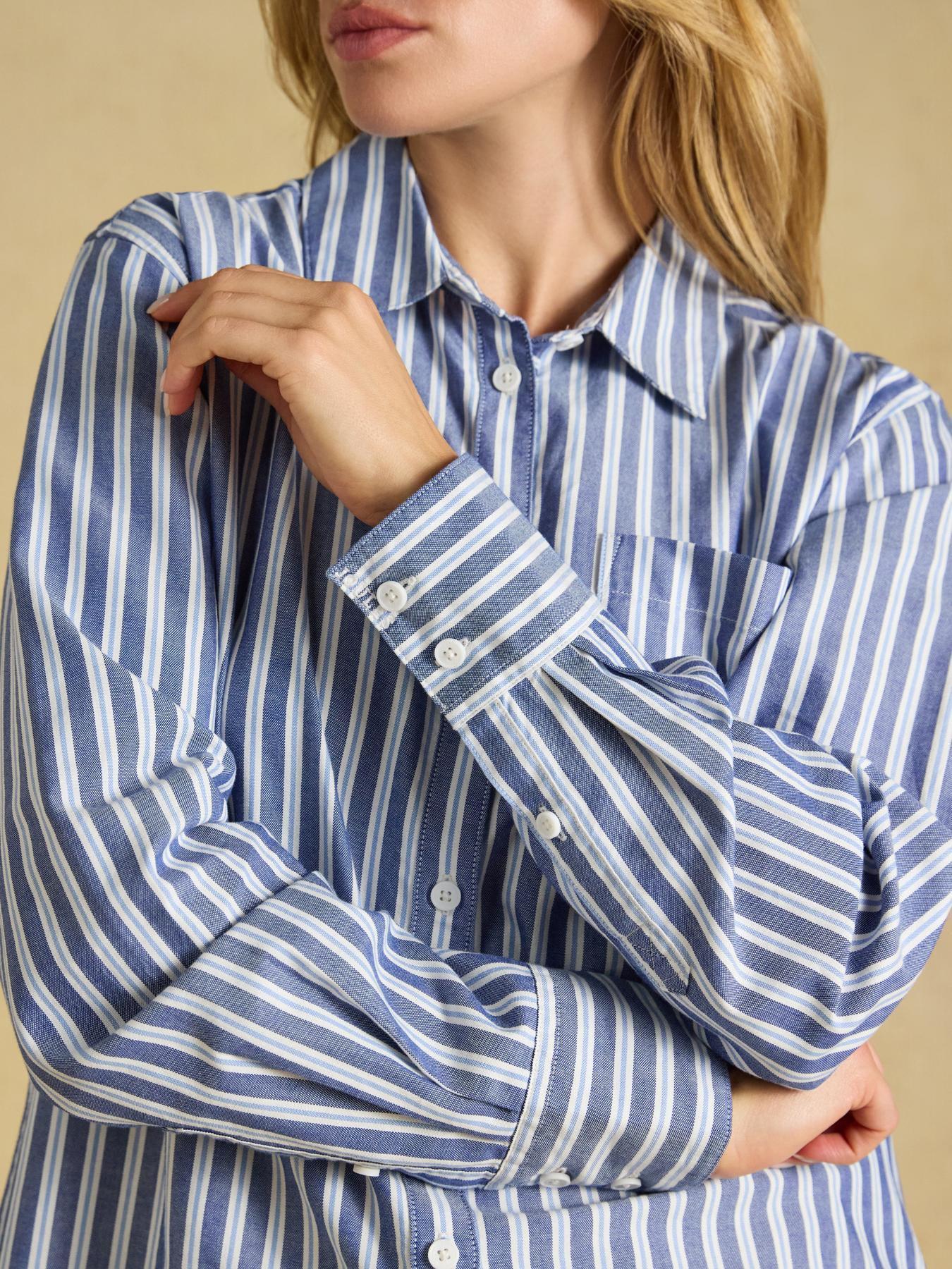 Image 4 of 6 of Joules Women's Boyfriend Oxford Stripe Shirt - Blue