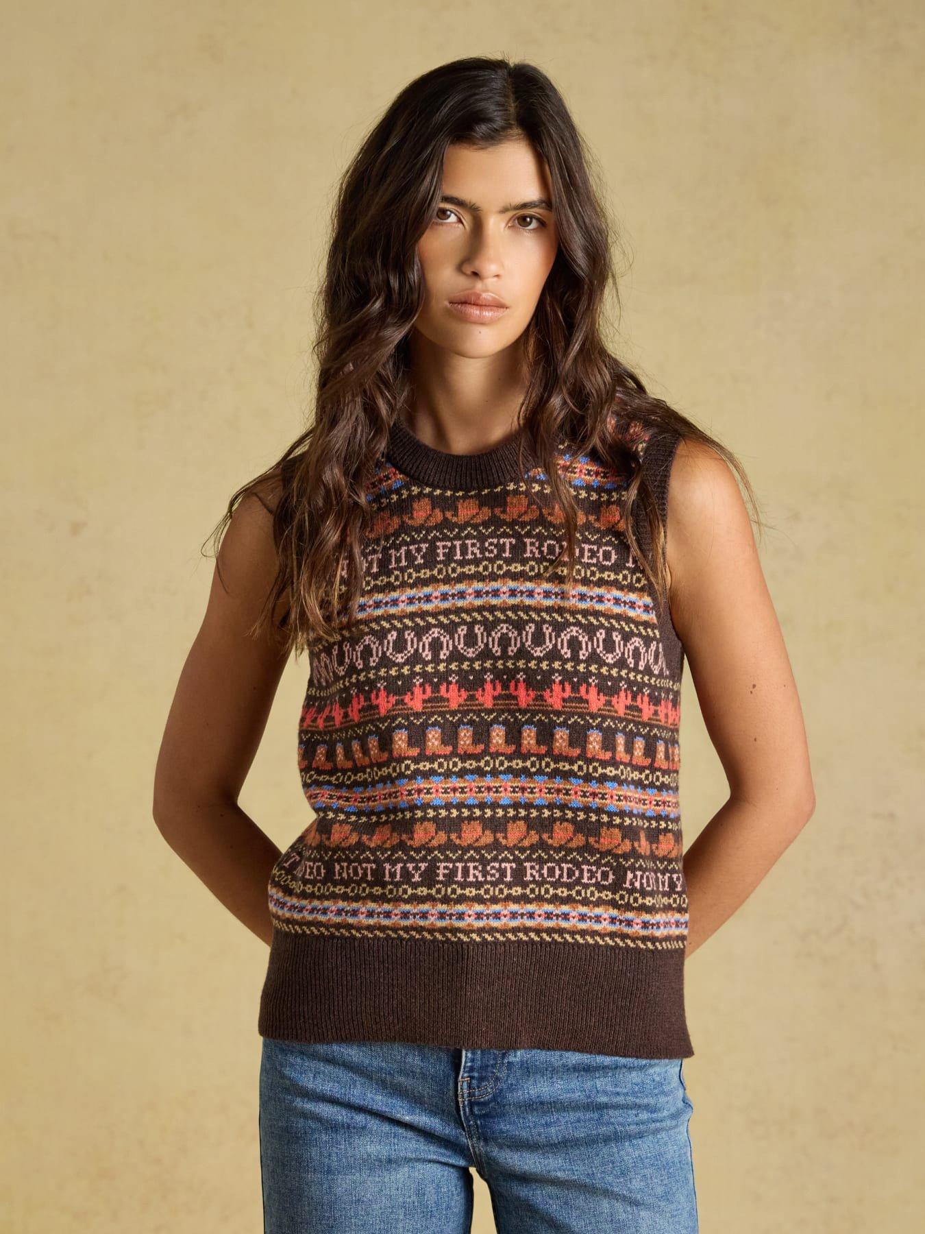 Joules Womens Rodeo Fairisle Sleeveless Knitted Tank - Brown