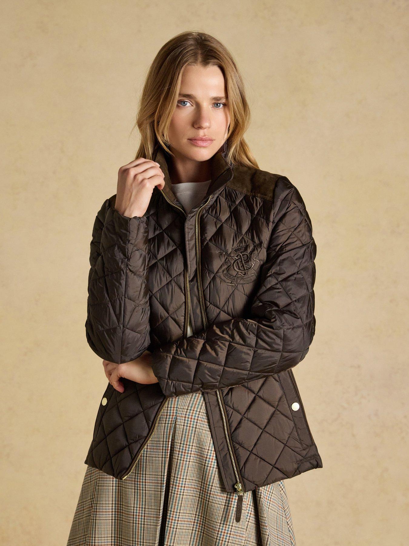 Joules Womens Highclere Quilted Showerproof Belted Jacket, Brown, Size 16, Women - Image 2