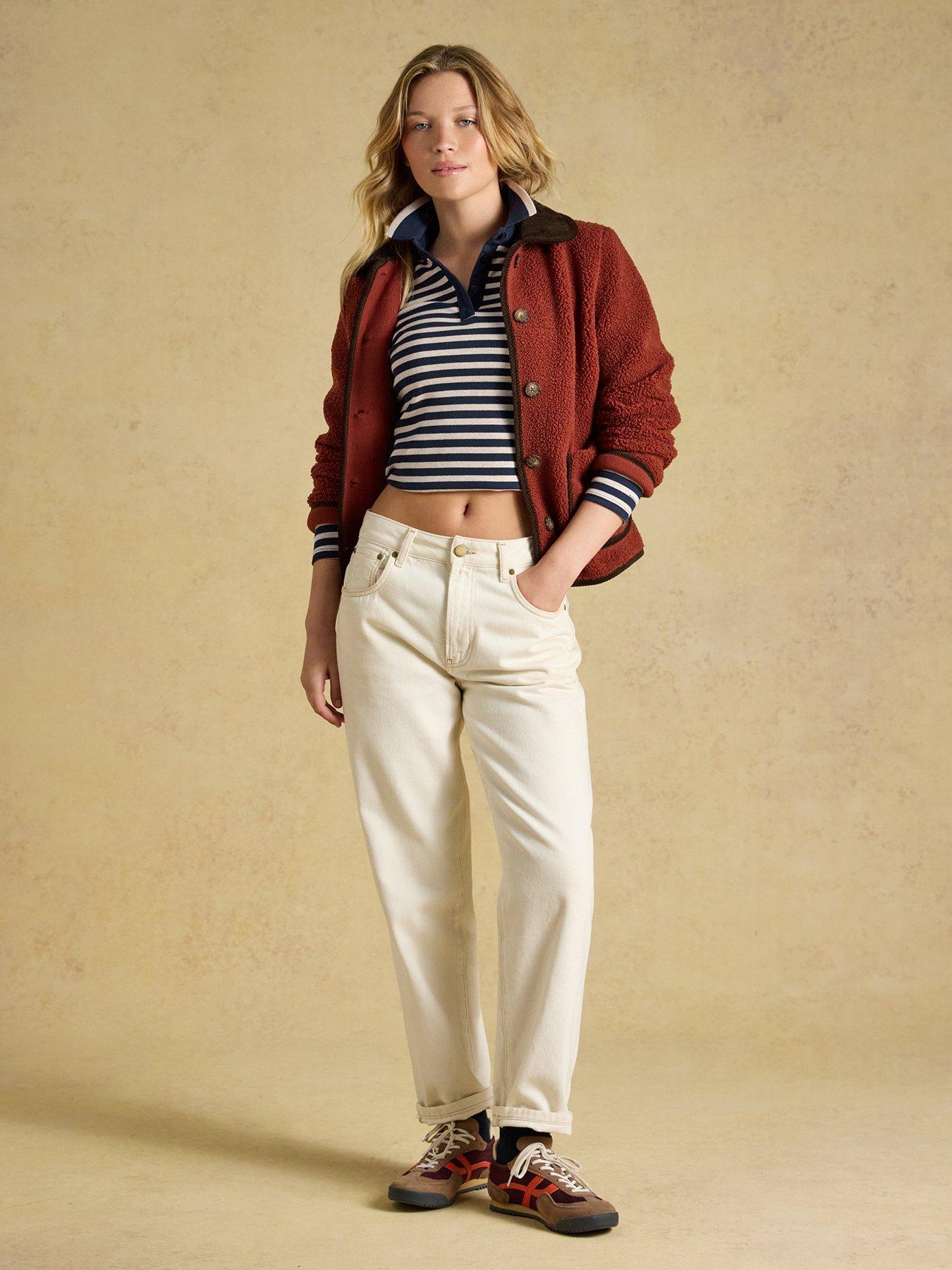 Image 4 of 7 of Joules Striped Long Sleeve Ribbed Polo Shirt - Navy &amp; Cream