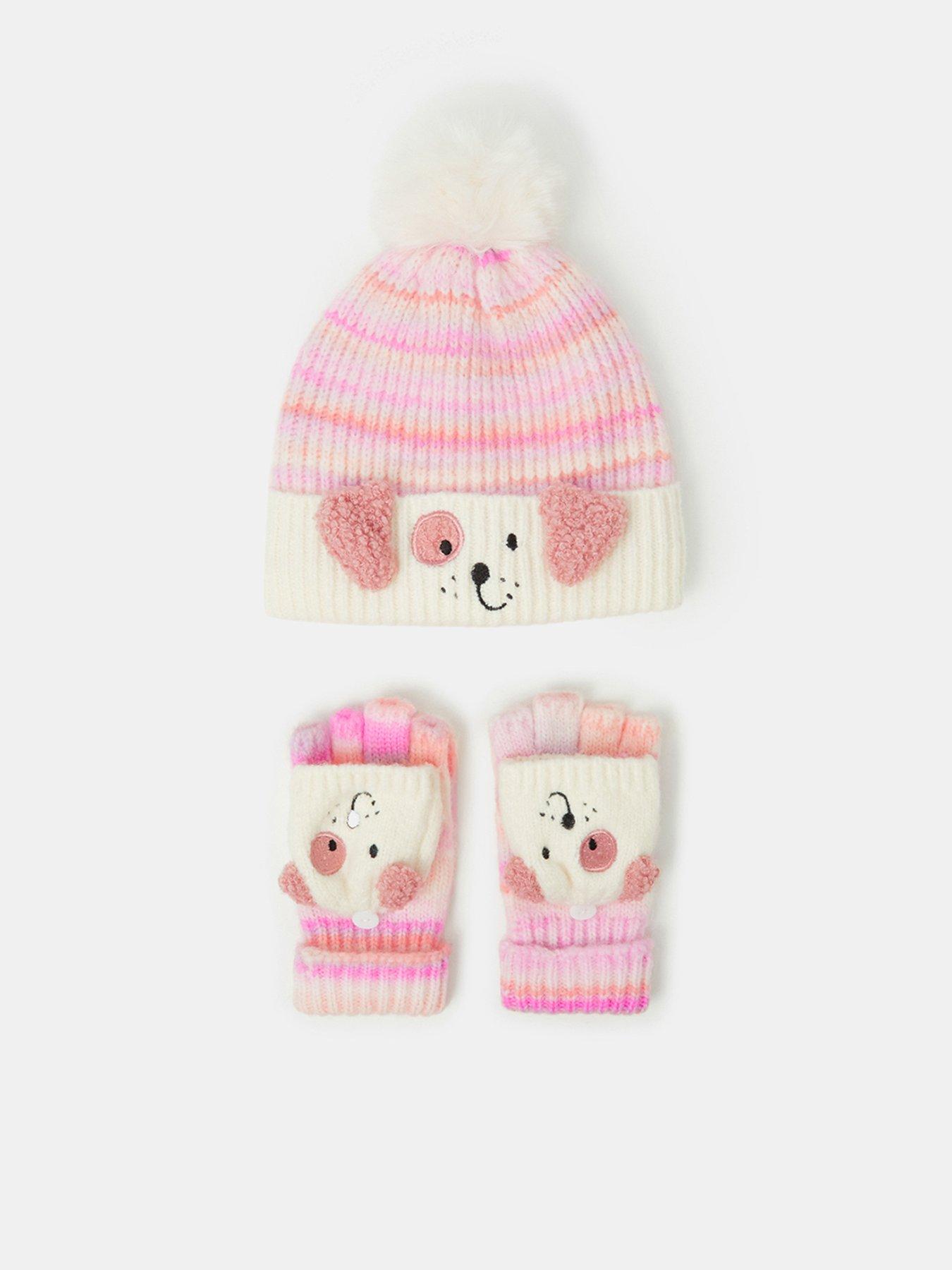 Image 1 of 2 of Accessorize Girls Ombre Dog Pom-Pom Hat and Gloves Set - Multi