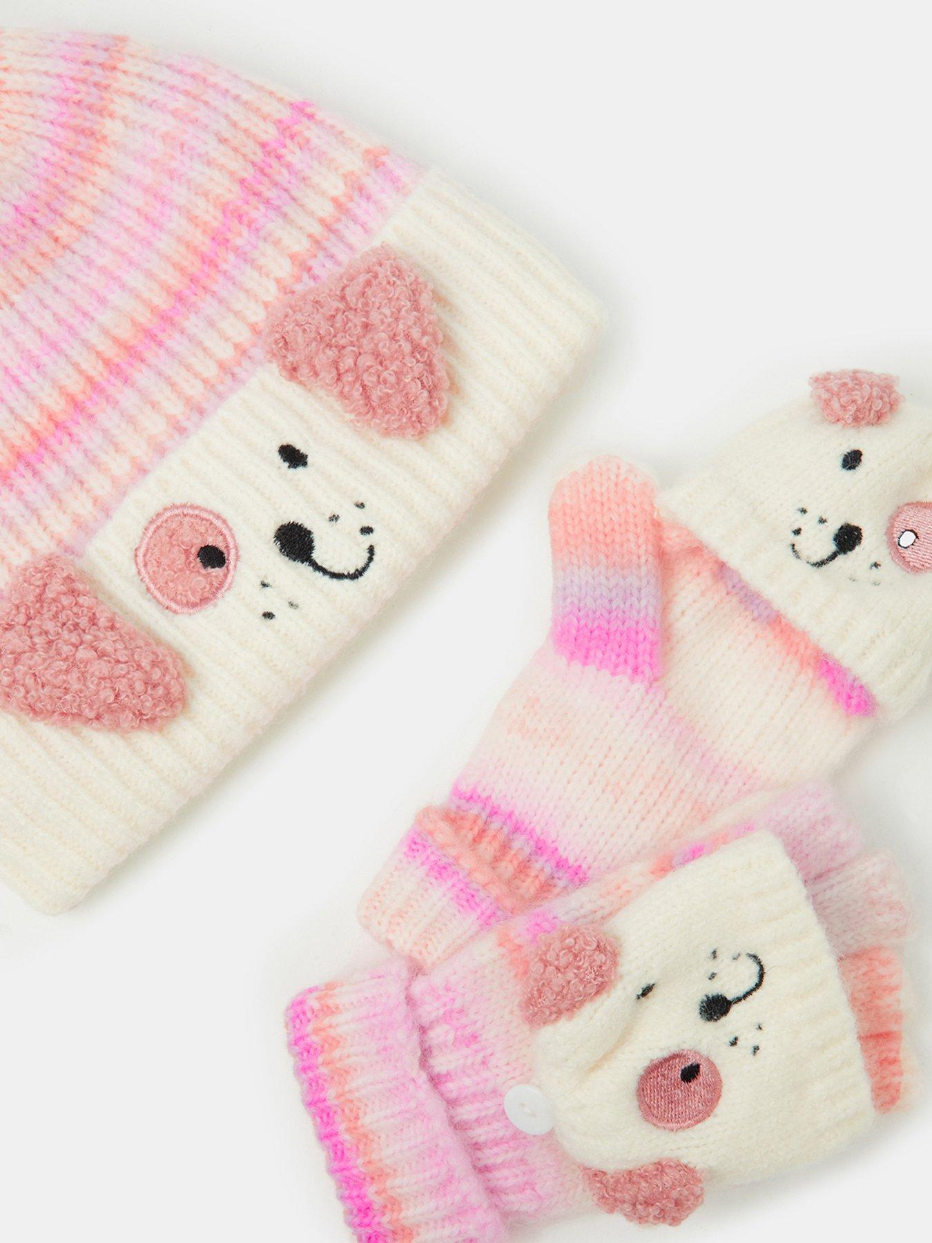Image 2 of 2 of Accessorize Girls Ombre Dog Pom-Pom Hat and Gloves Set - Multi