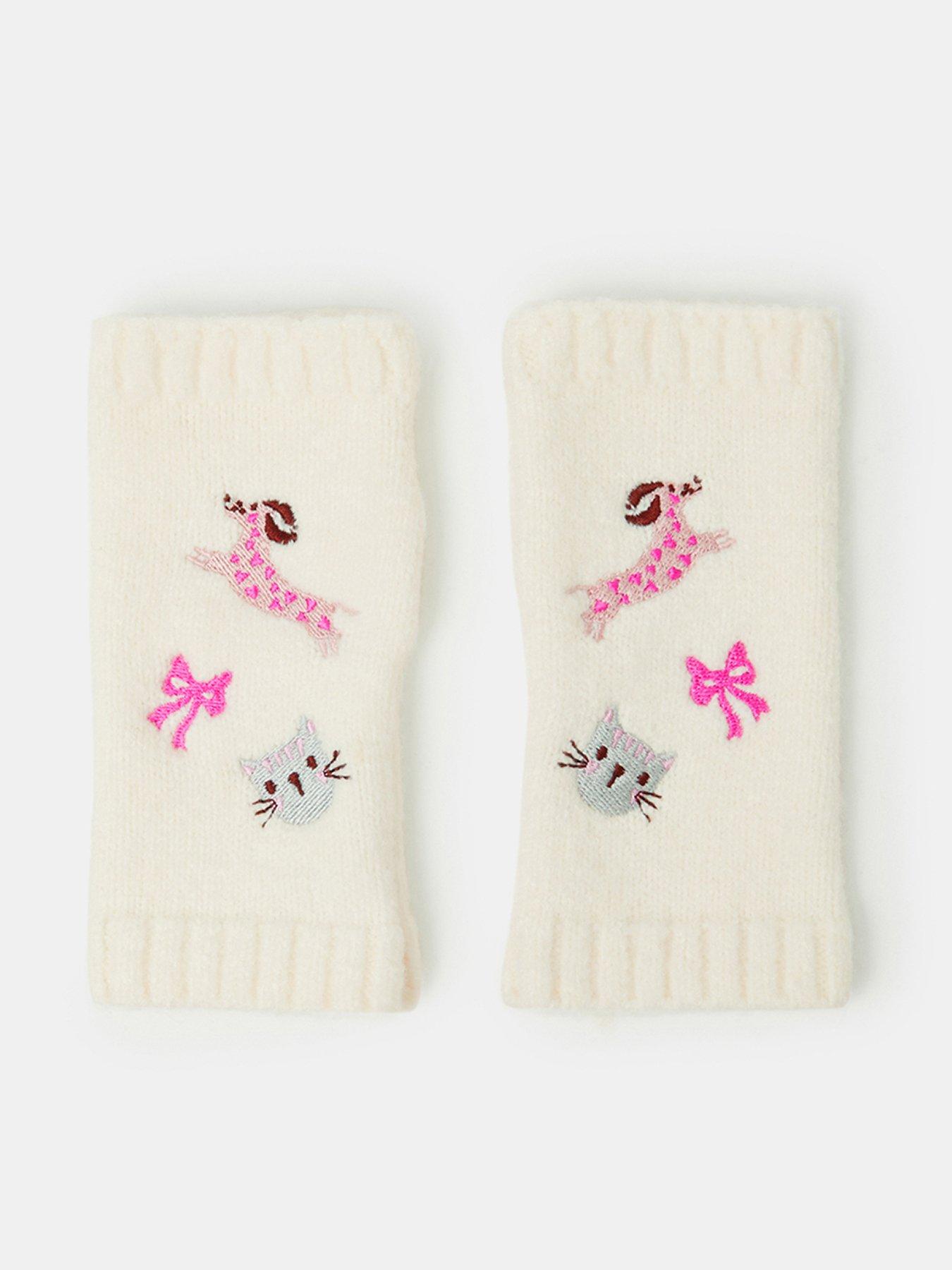 Image 1 of 2 of Accessorize Girls Embroidered Pet Club Wrist Warmers - Cream