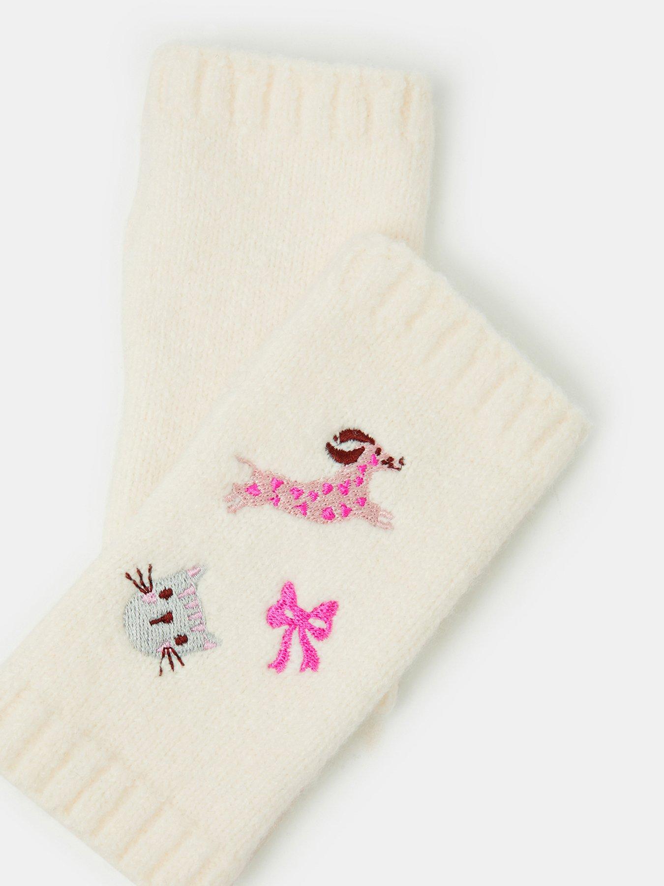 Image 2 of 2 of Accessorize Girls Embroidered Pet Club Wrist Warmers - Cream
