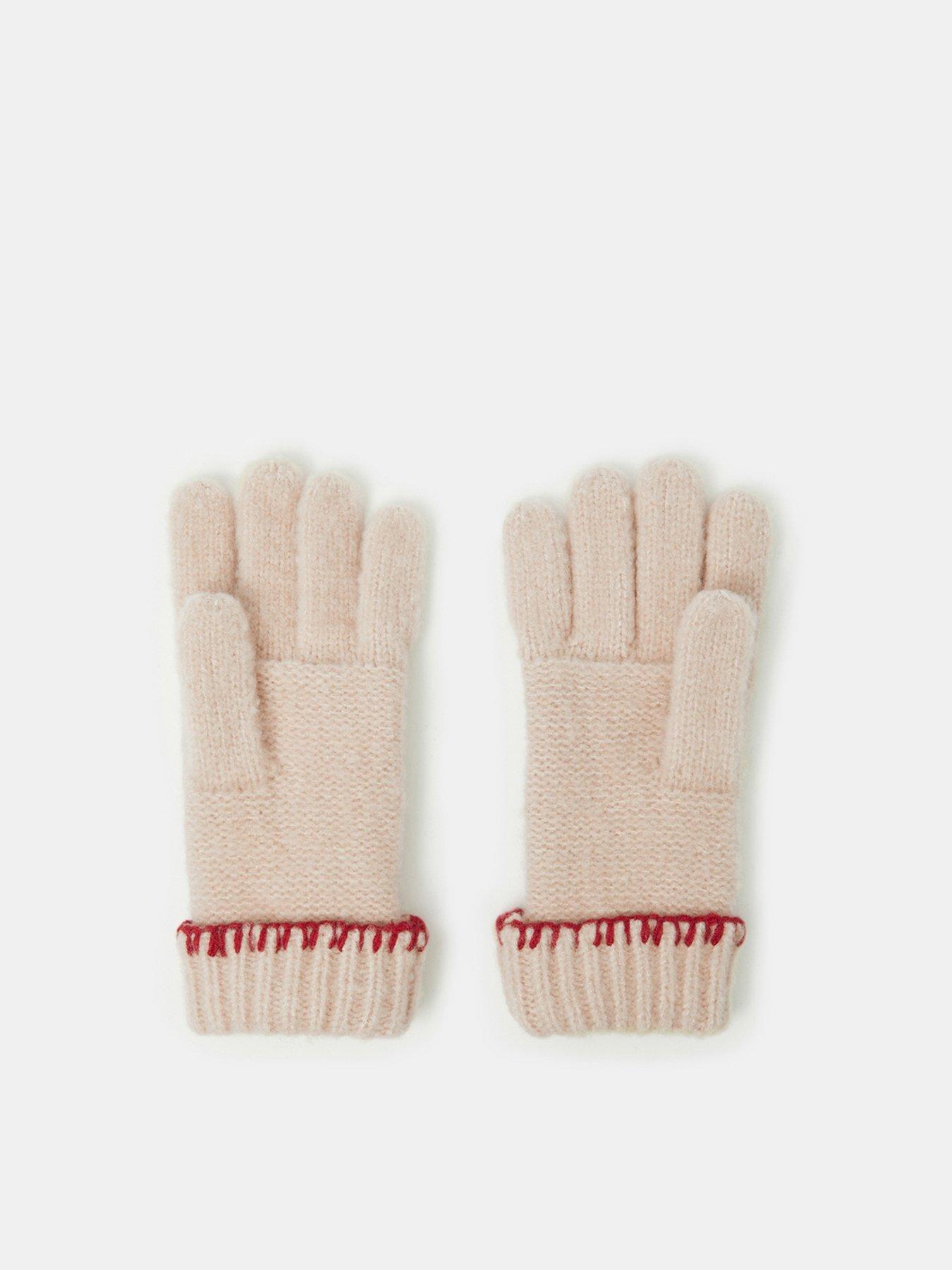 Image 2 of 3 of Accessorize Girls Cable Knit Flower Embroidered Gloves - Beige