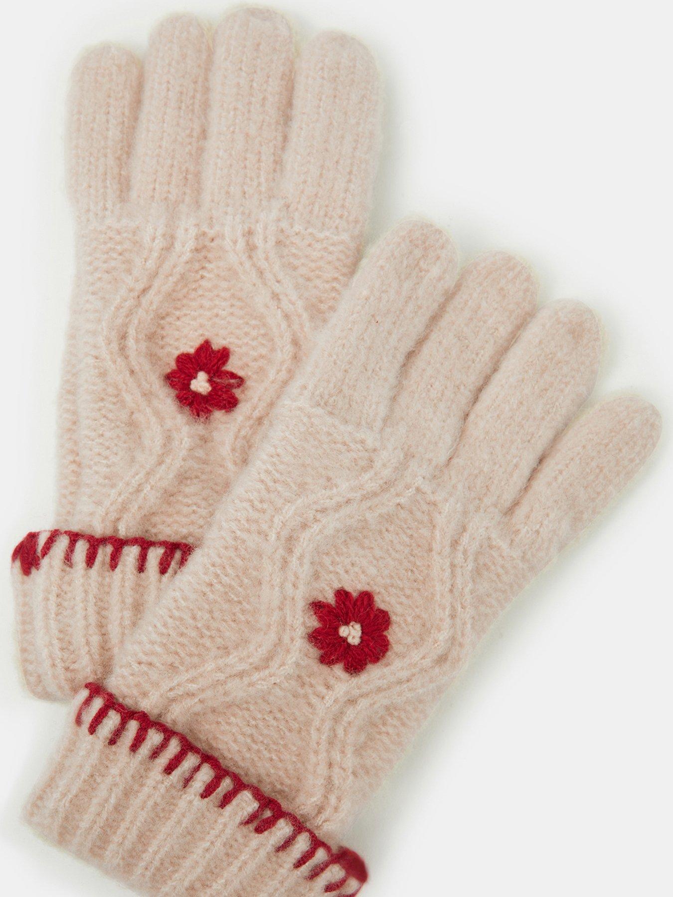 Image 3 of 3 of Accessorize Girls Cable Knit Flower Embroidered Gloves - Beige