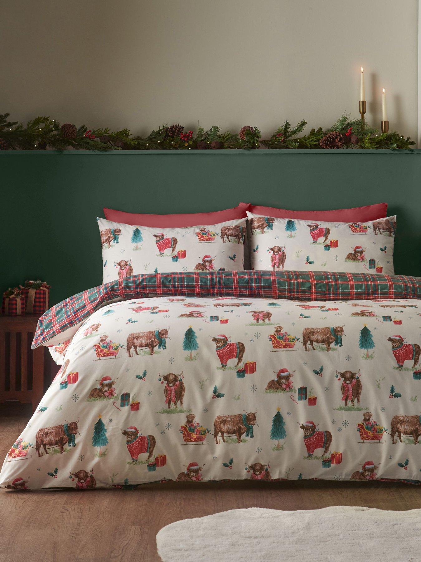 Catherine Lansfield Christmas Highland Cow Single Duvet Set Natural