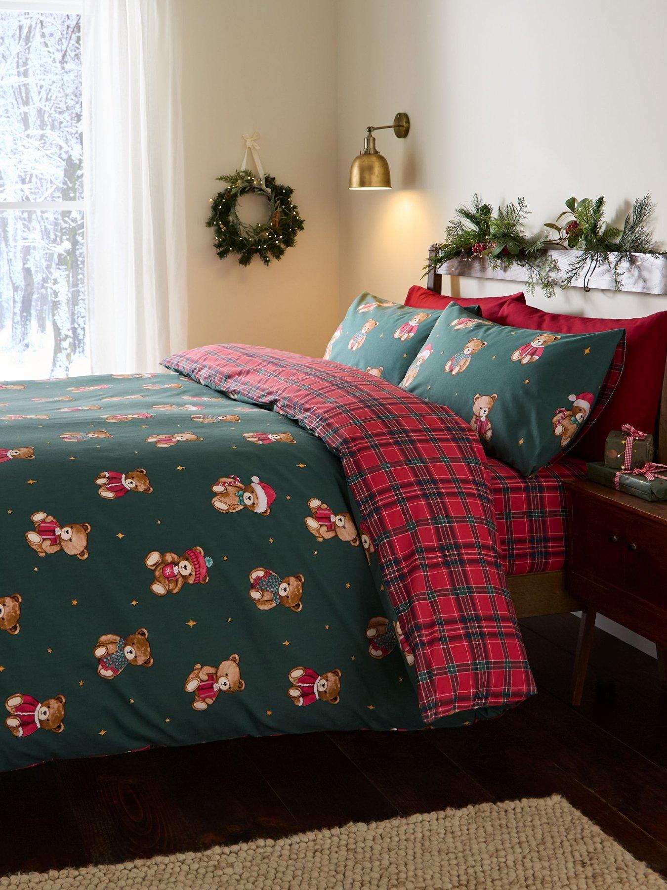 Catherine Lansfield  Christmas Tartan Teddy Bear Duvet Cover Set - Green - King - Image 8